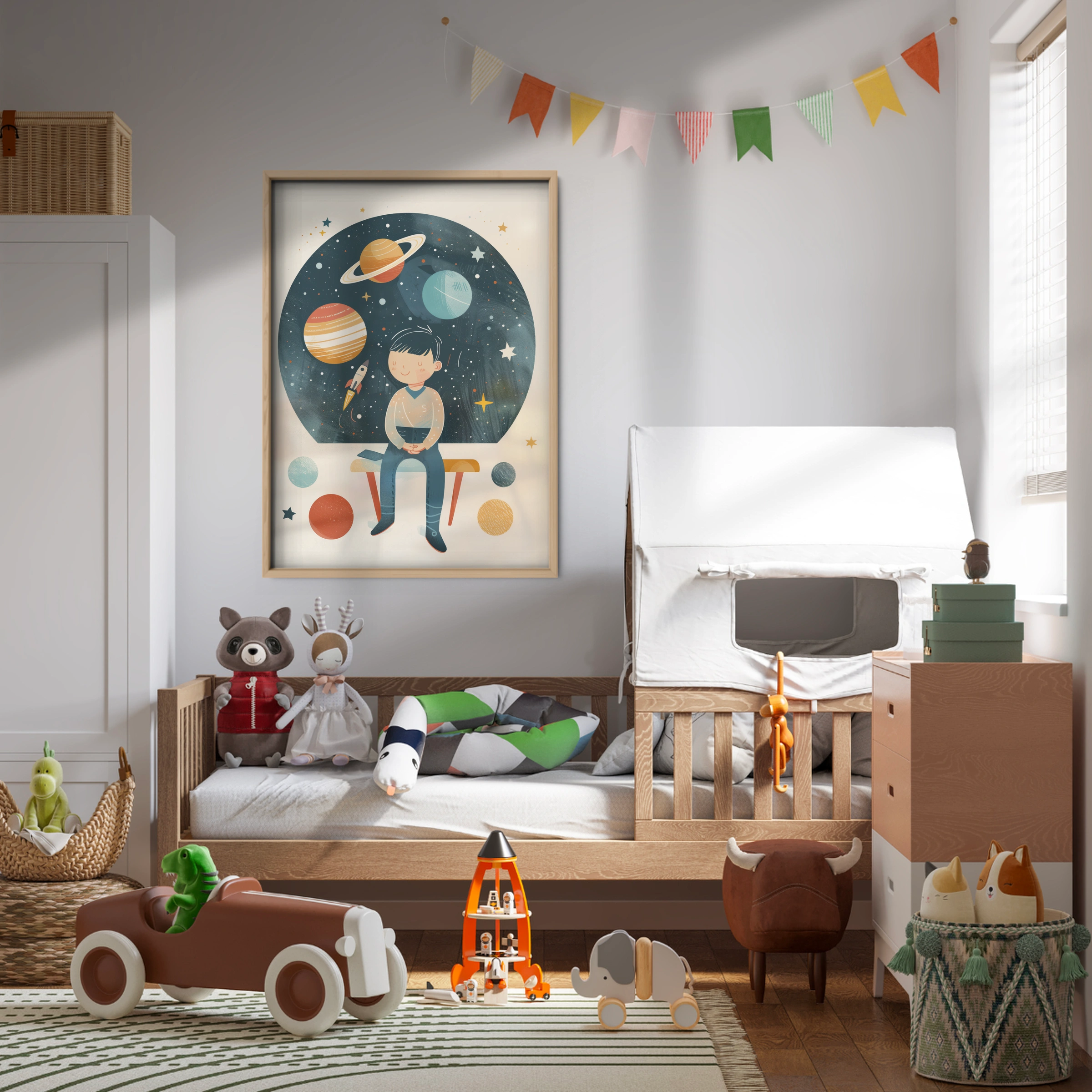 Boy and the Planets Nursery Print