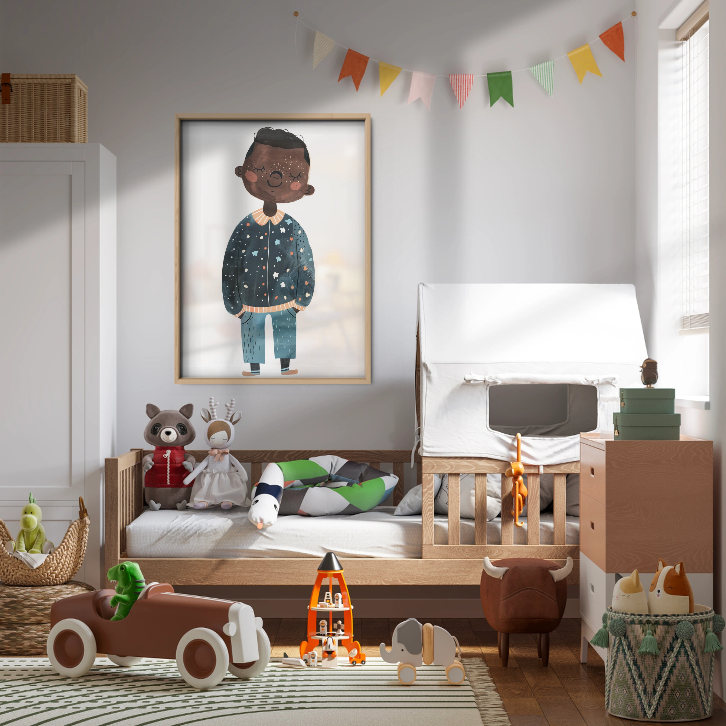 Boy in Star Pyjamas Nursery Print