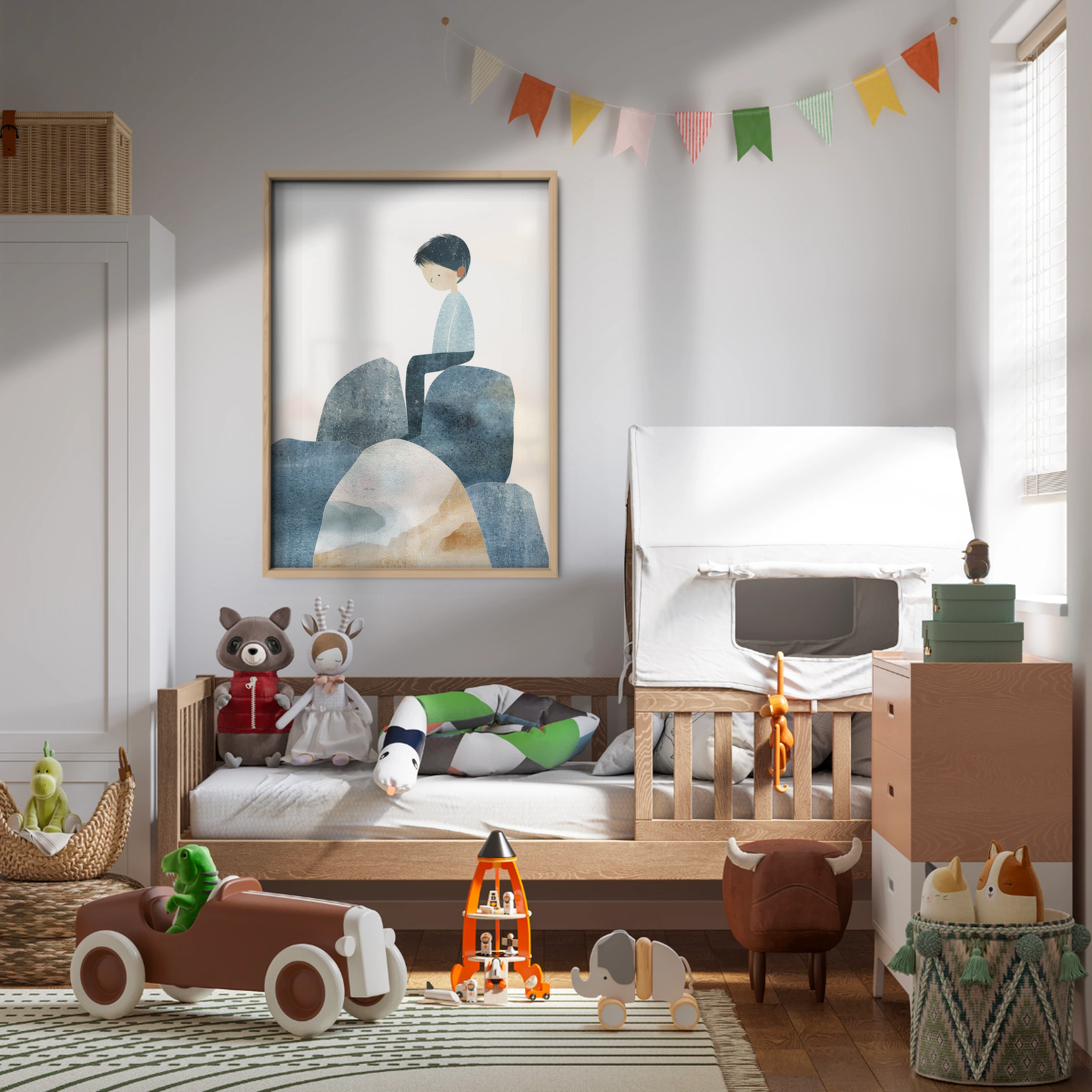 Boy on the Rocks Nursery Print