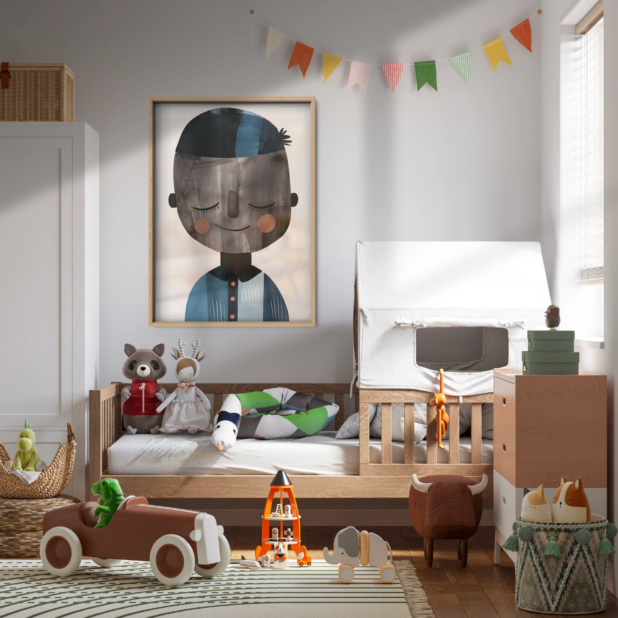 Boy Portrait Blue Nursery Print