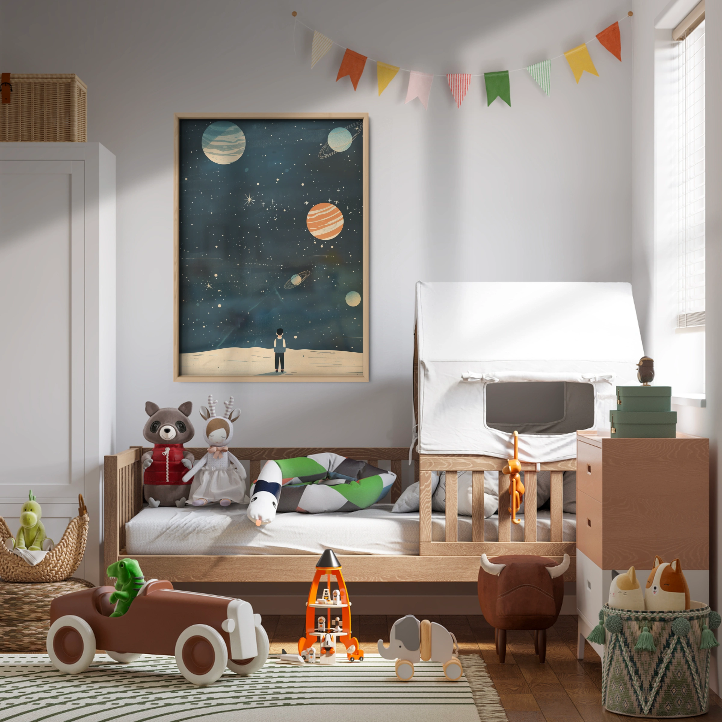 Boy Under the Planets Nursery Print