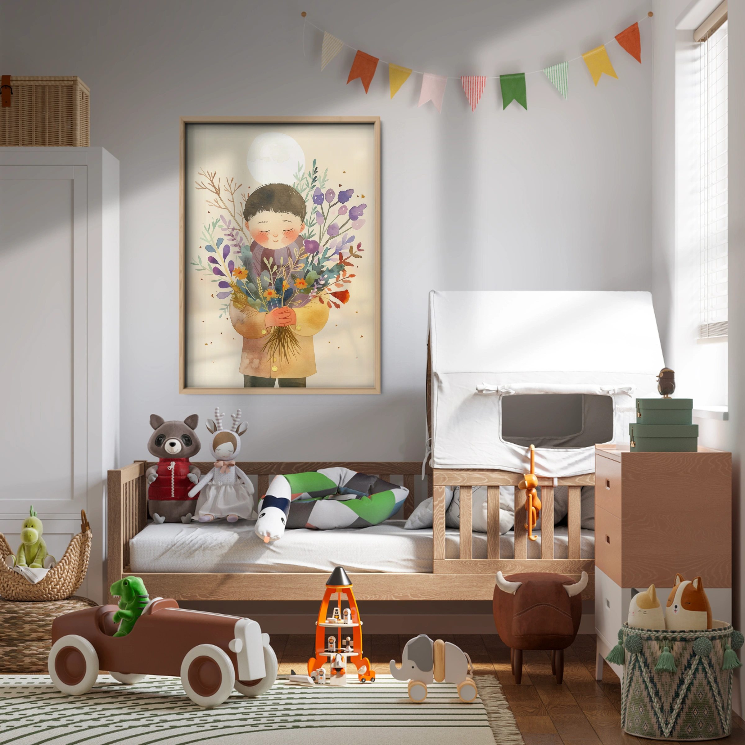 Boy with Flowers Nursery Print