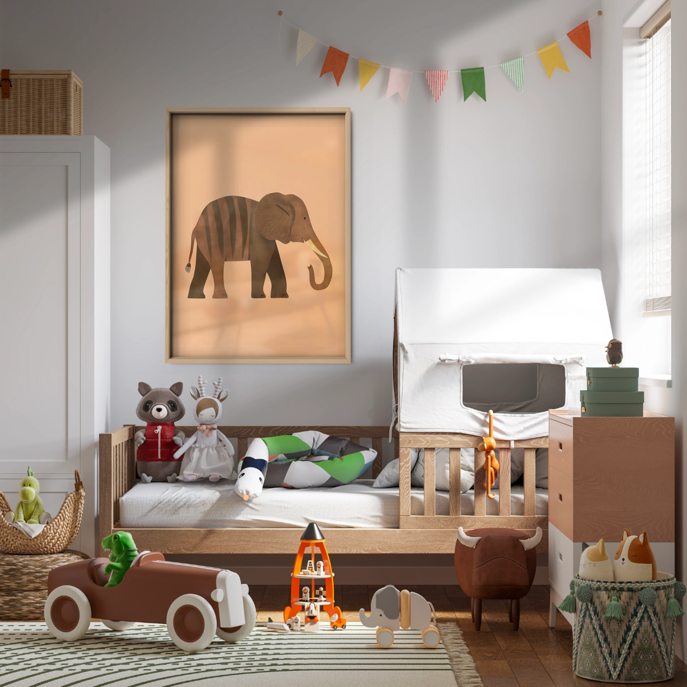 Brown Elephant Nursery Print