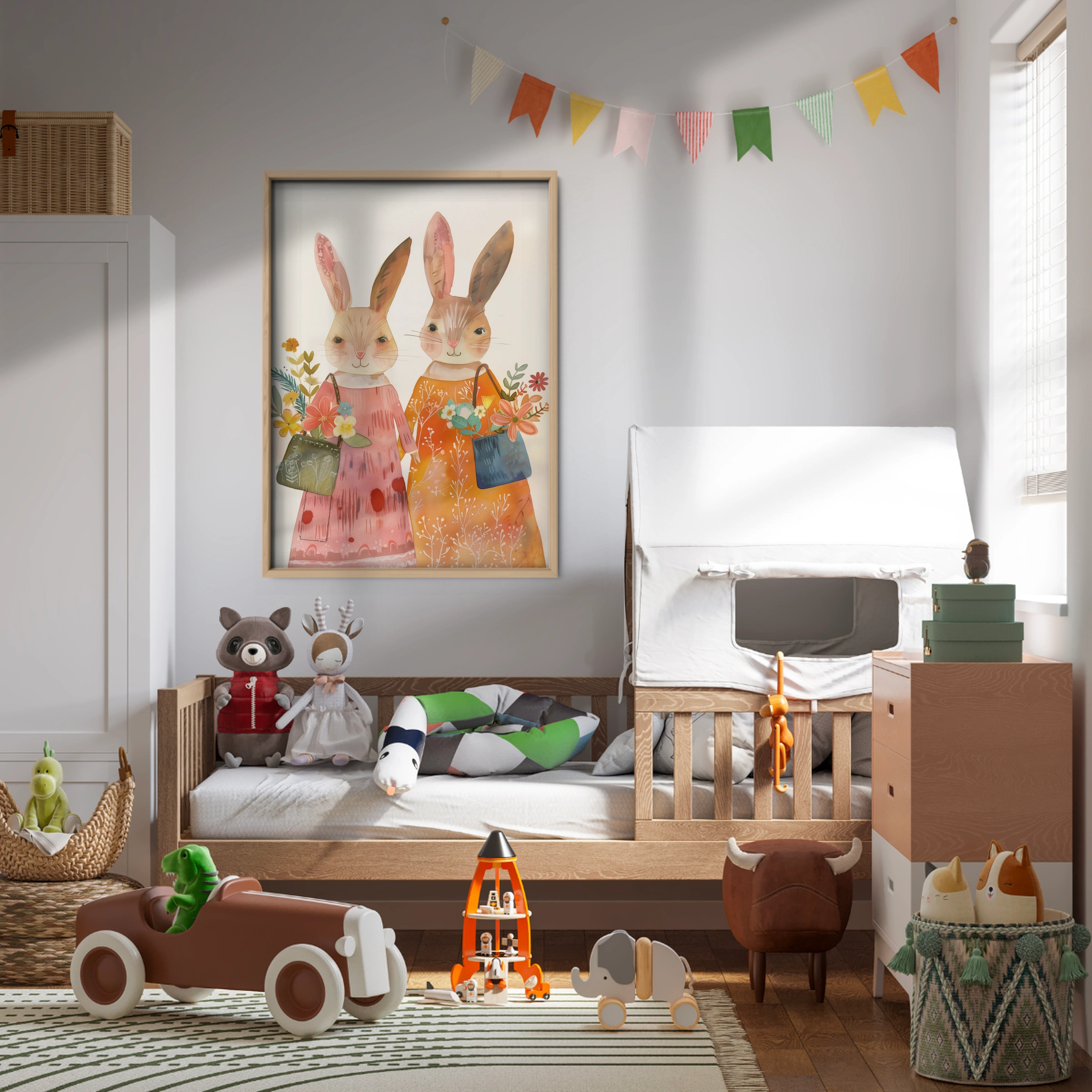 Bunnies in Dresses Nursery Print
