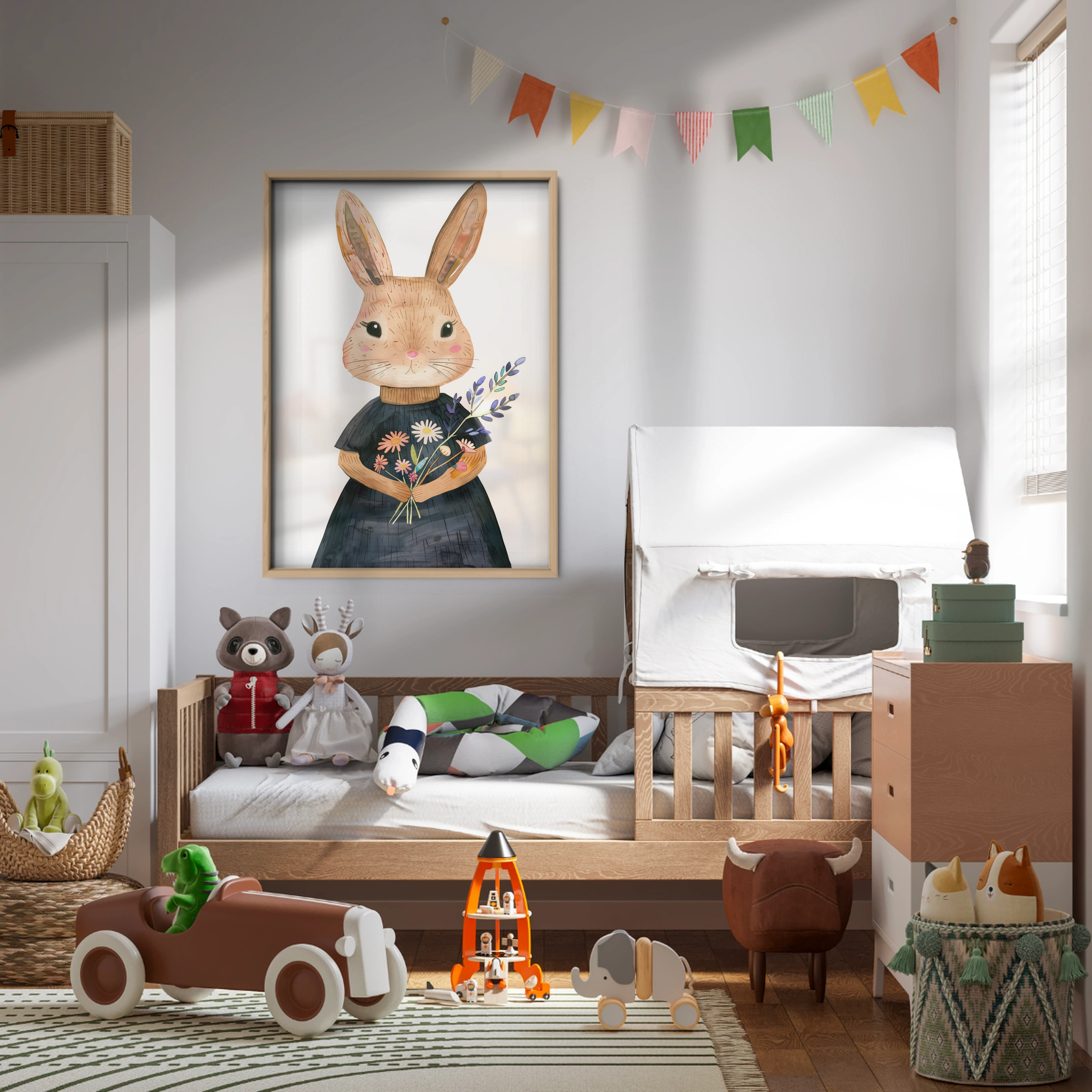 Bunny with Flowers Nursery Print