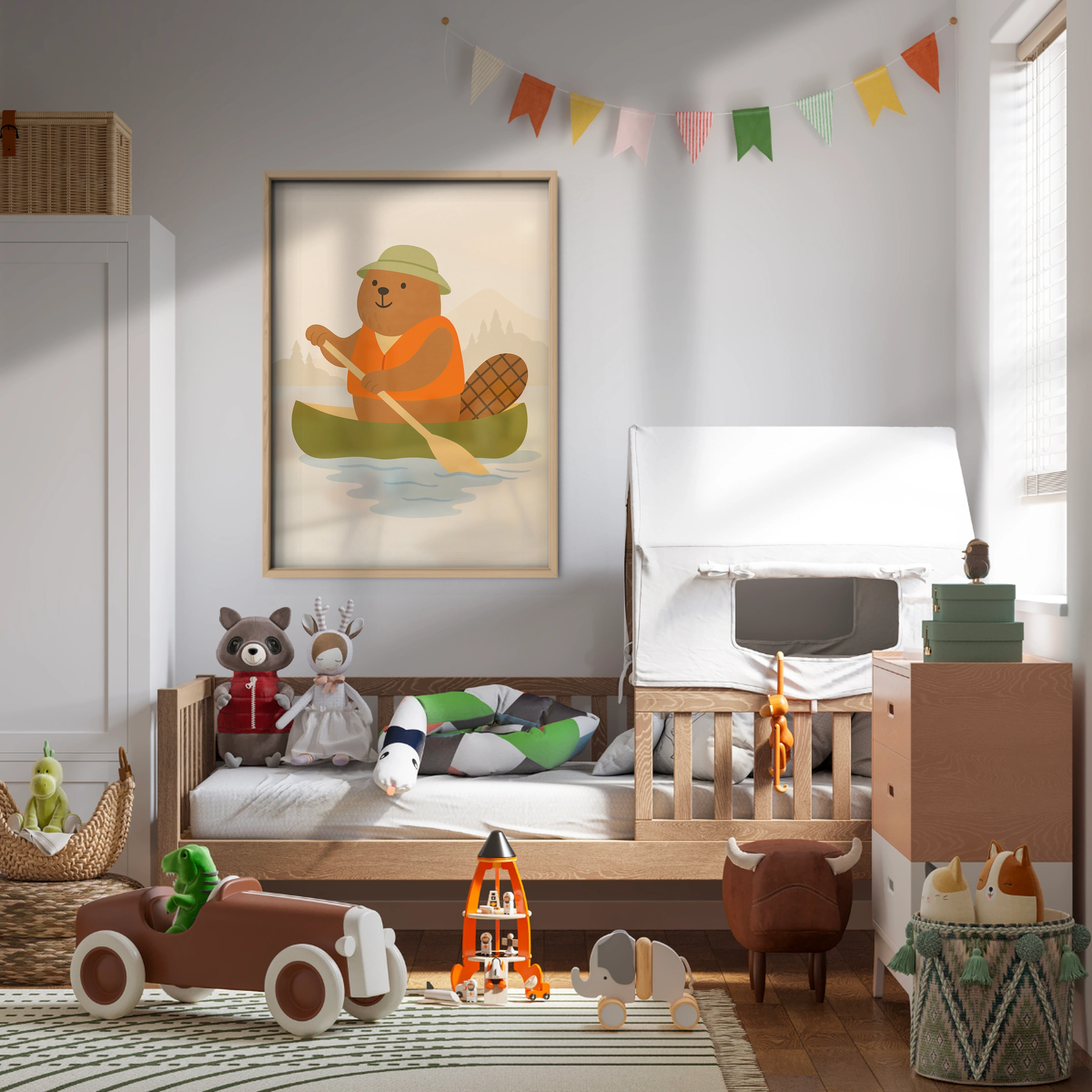 Canoeing Bear Nursery Print - kids room wall art print