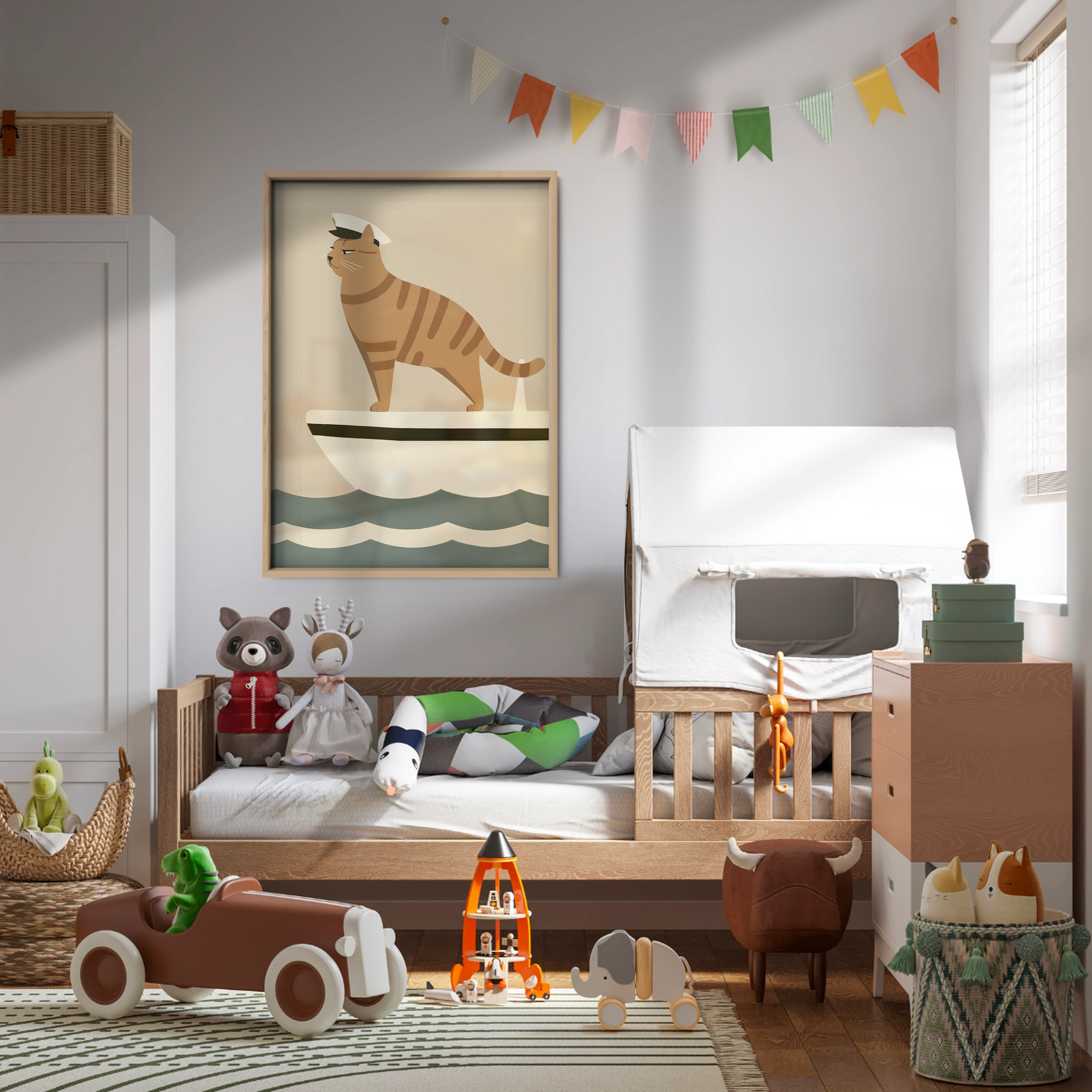 Captain Cat on a Boat Nursery Print