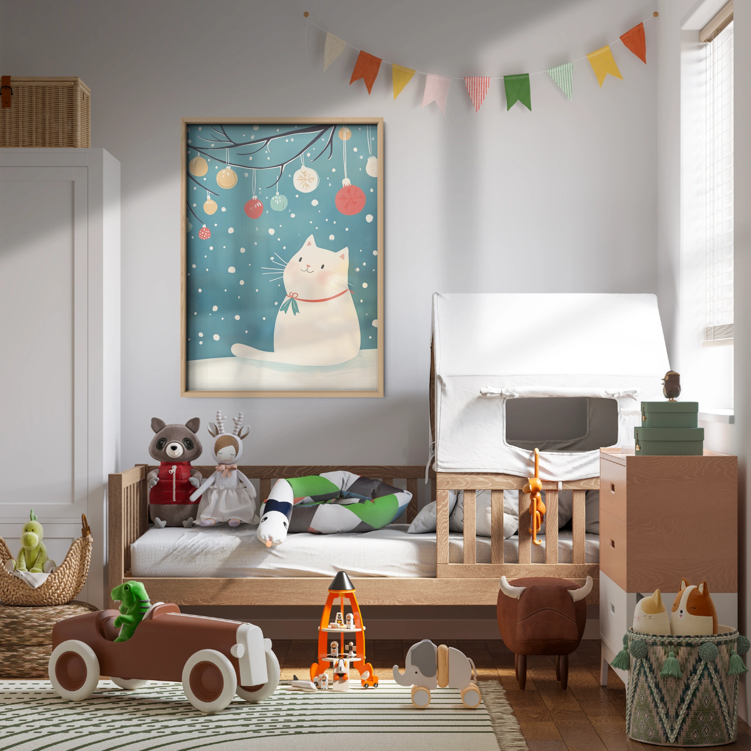 Cat and Ornaments Christmas Print