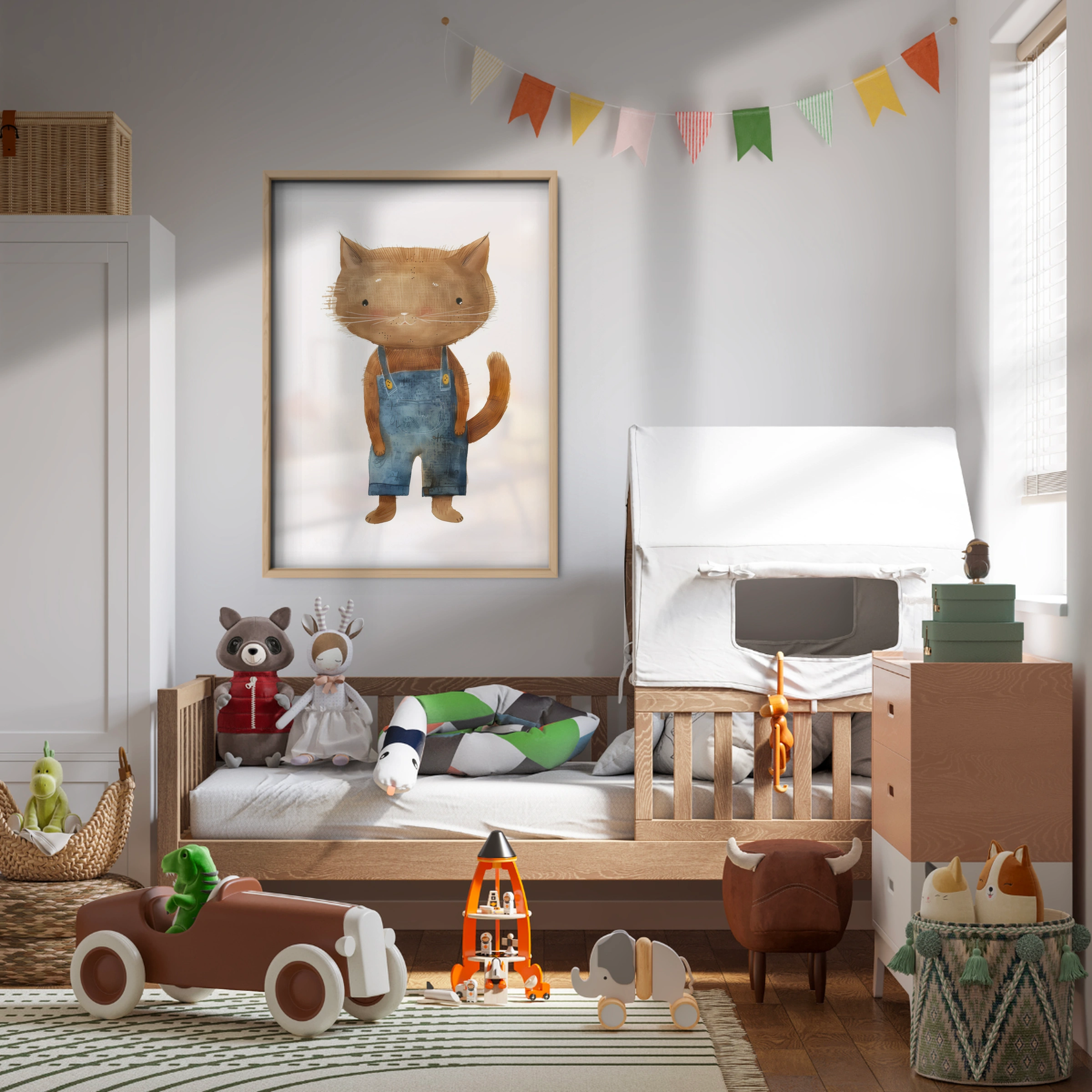 Cat in Overalls Nursery Print