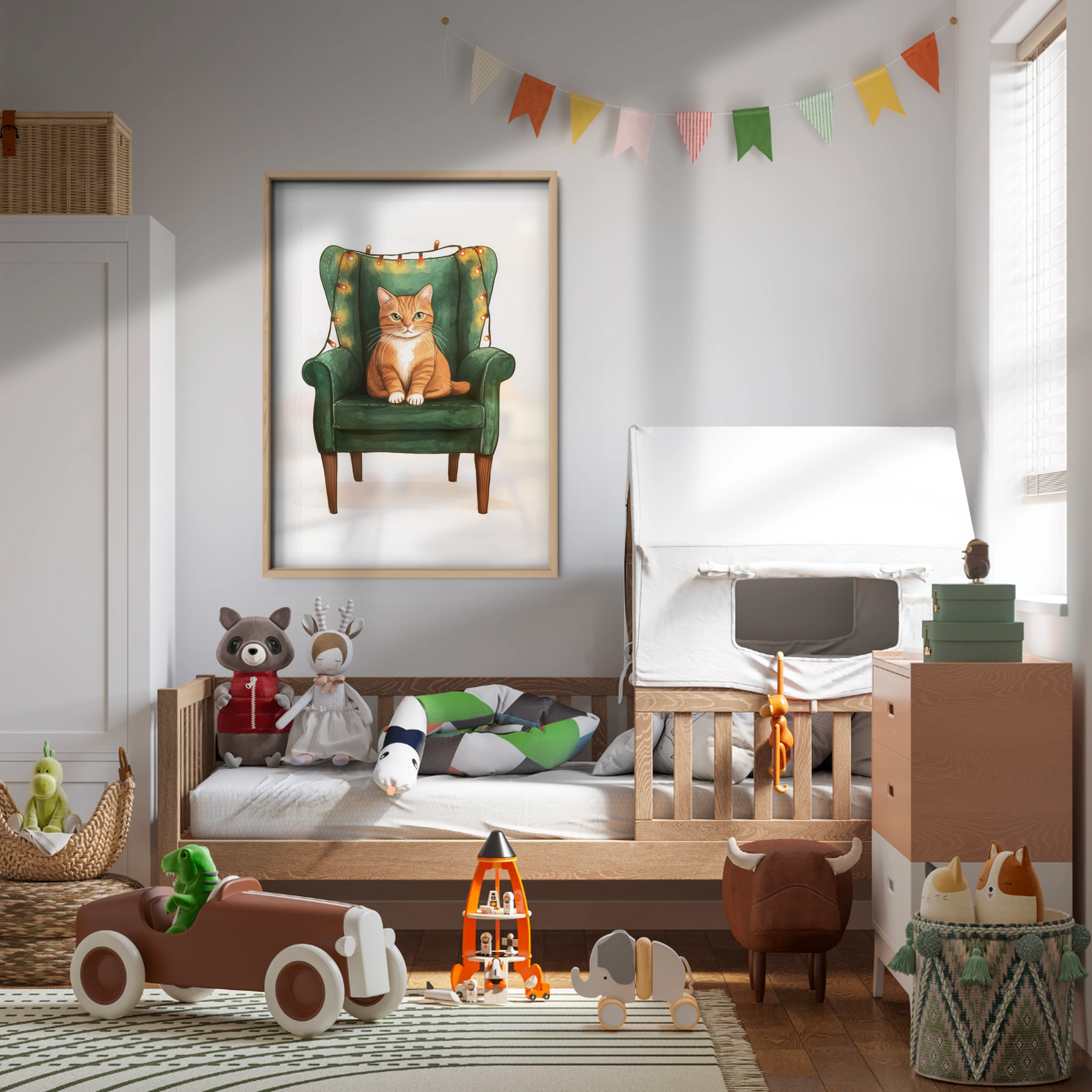 Cat on a Green Chair Christmas Print