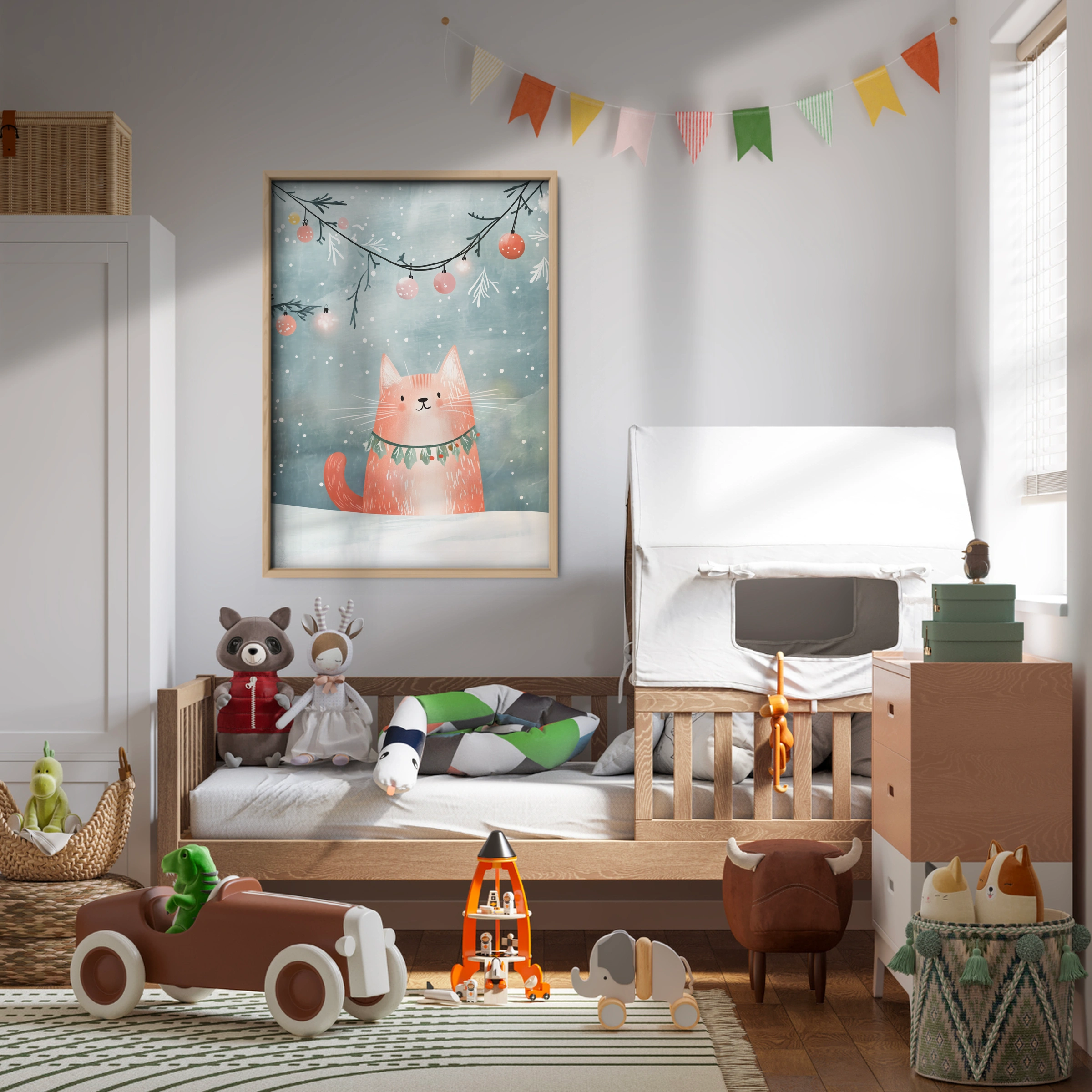 Cat with a Garland Christmas Print