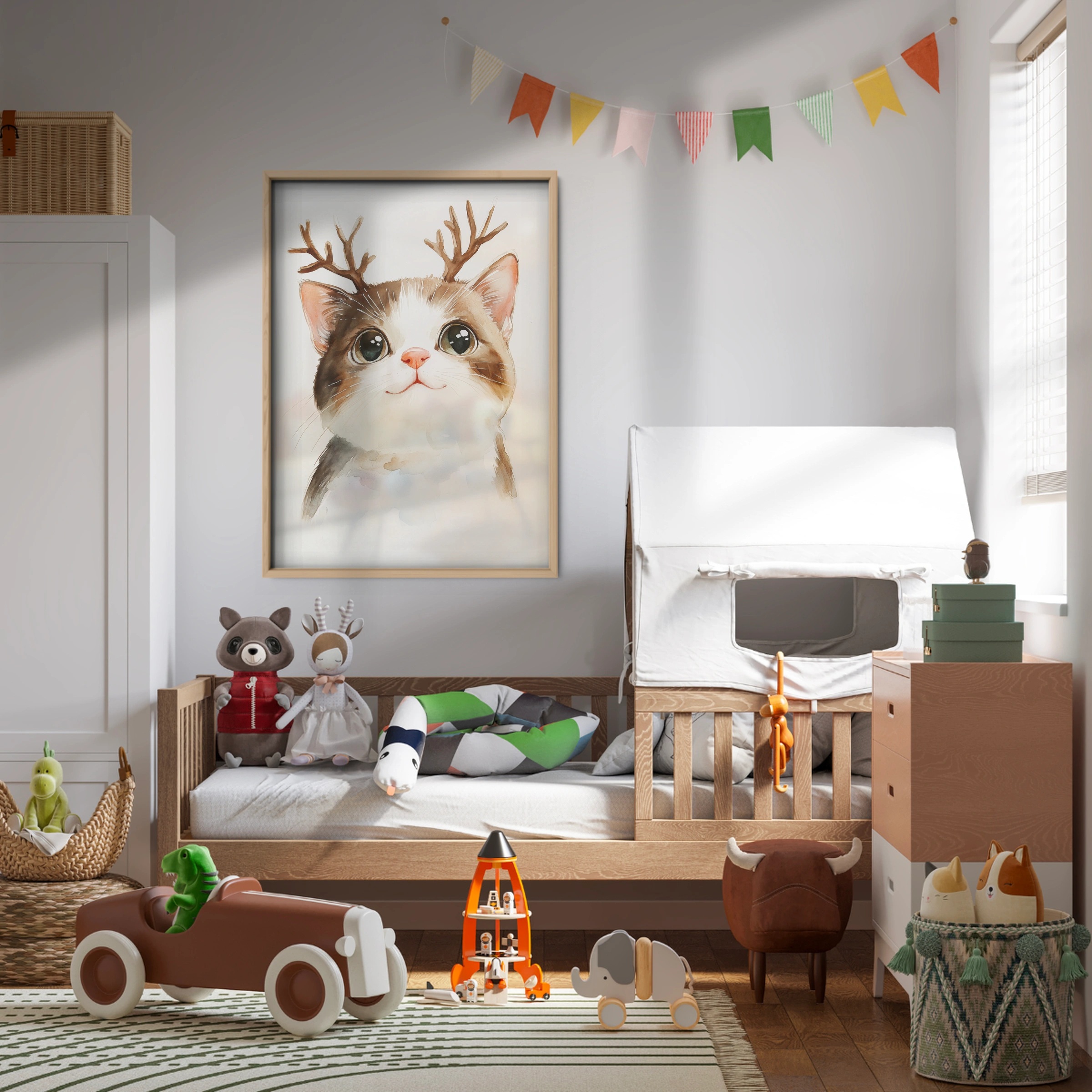 Cat with Antlers Christmas Print