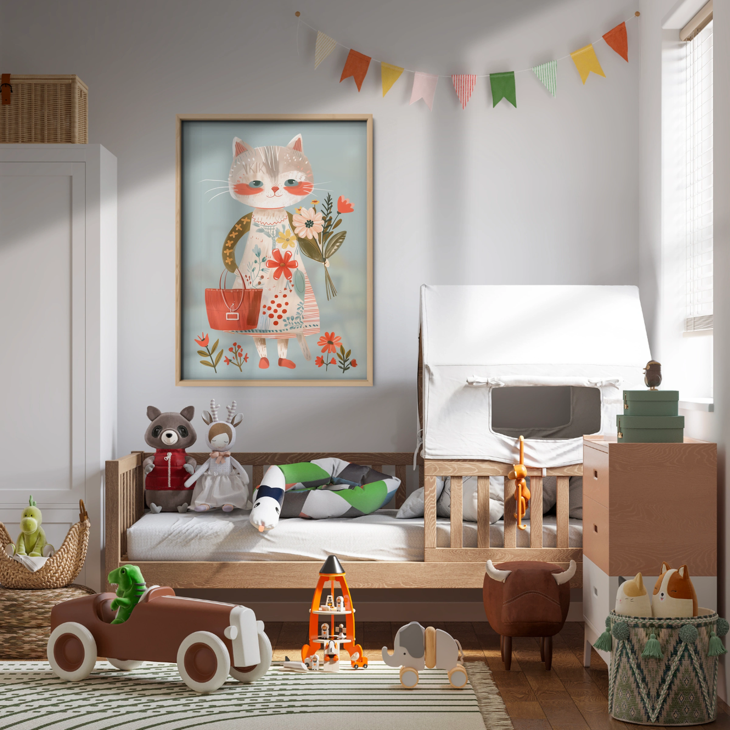 Cat with Flowers Nursery Print