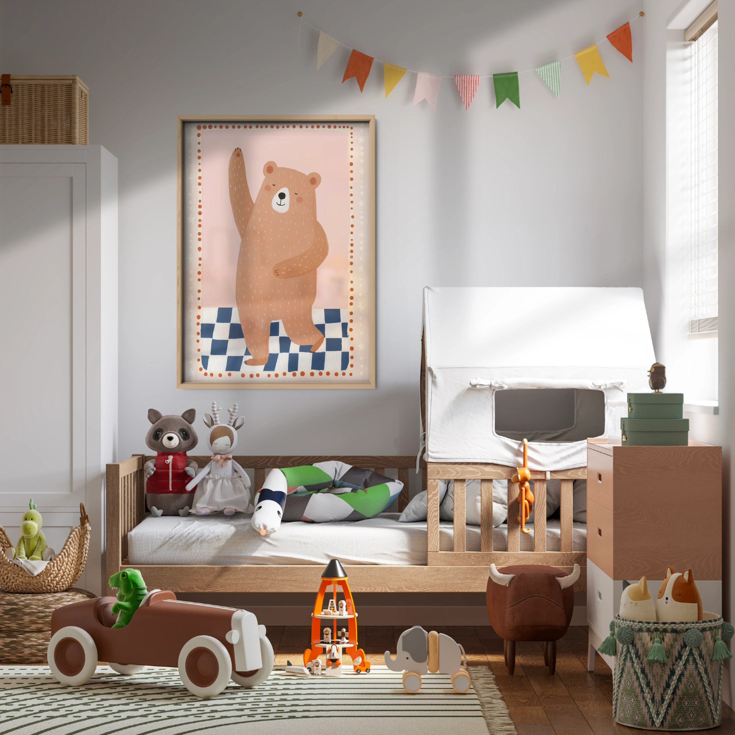 Checkerboard Bear Nursery Print