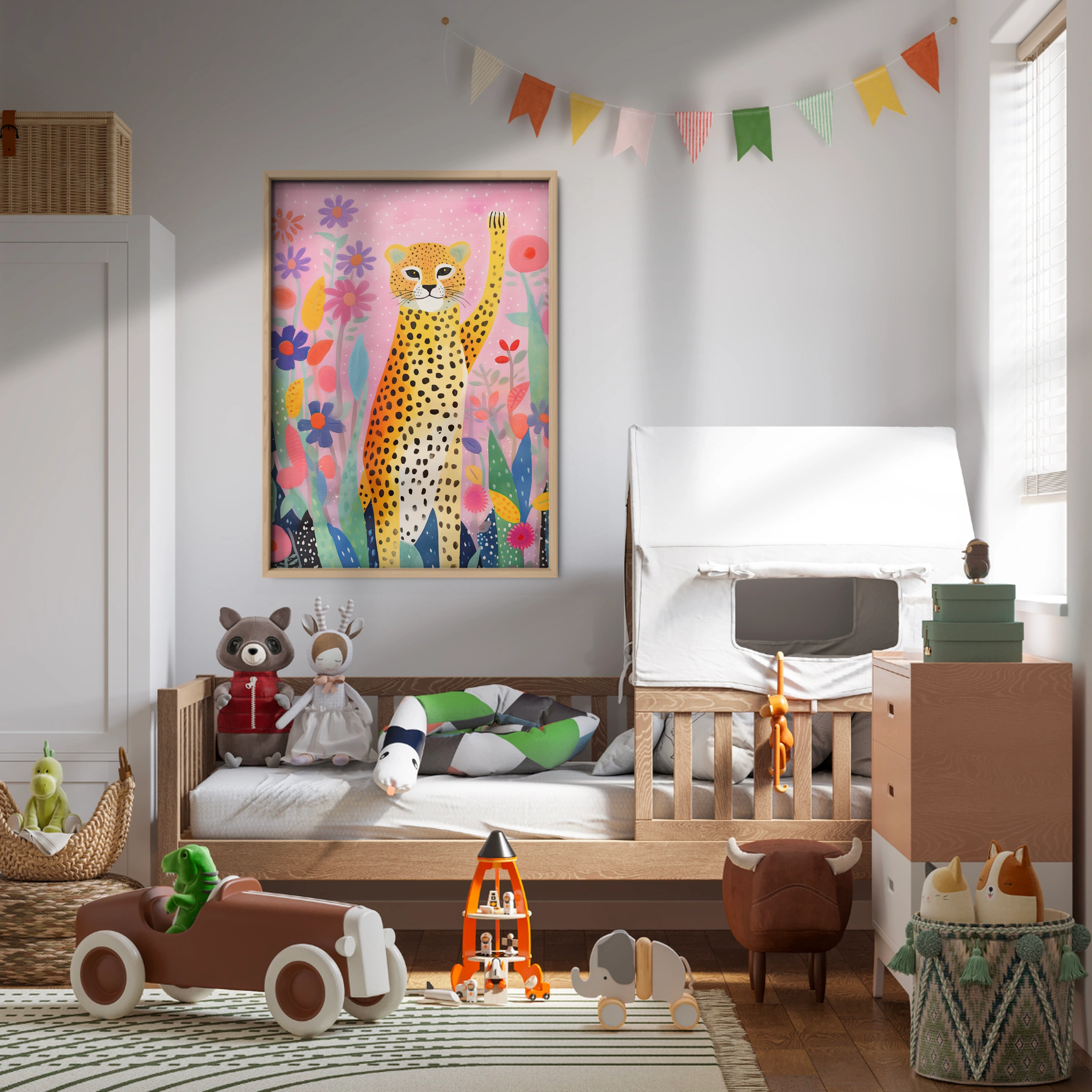 Cheetah in Flowers Nursery Print