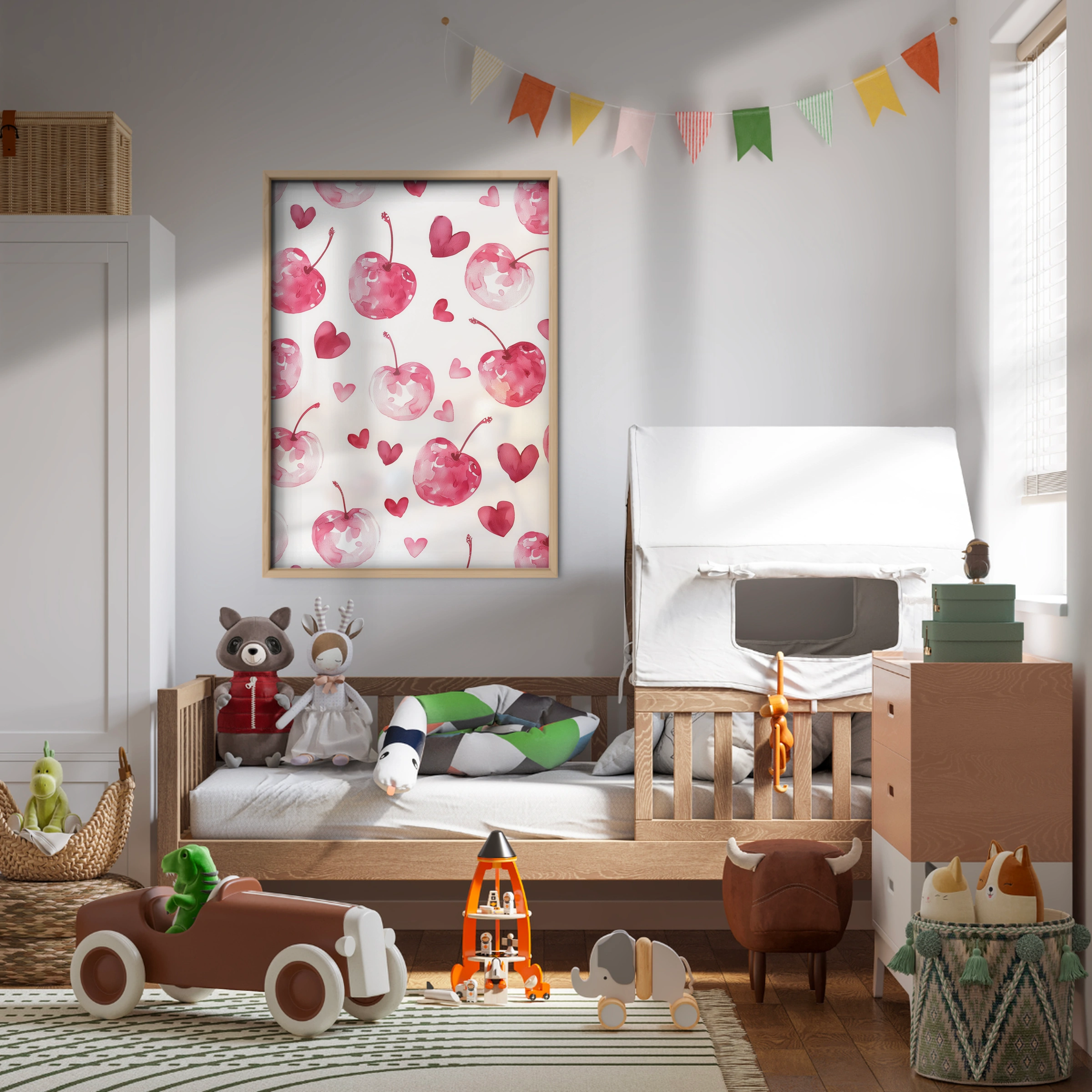 Cherries and Hearts Nursery Print