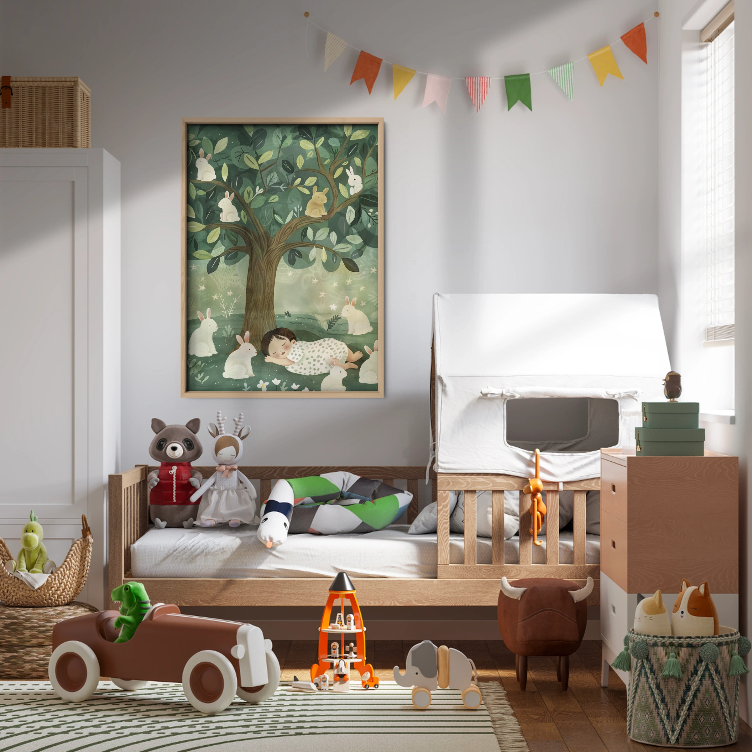 Child Sleeping with Bunnies Nursery Print