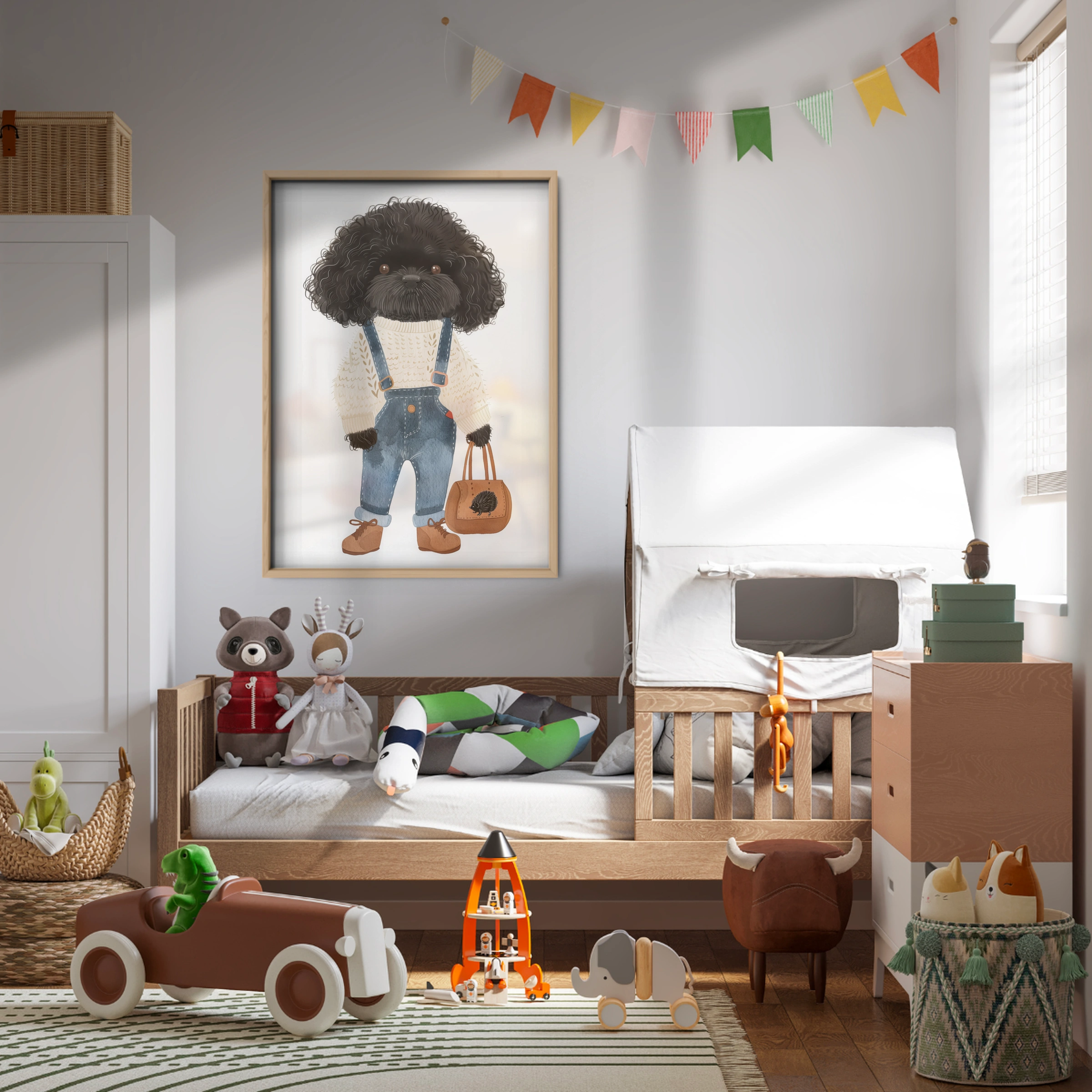 Child with a Black Poodle Nursery Print