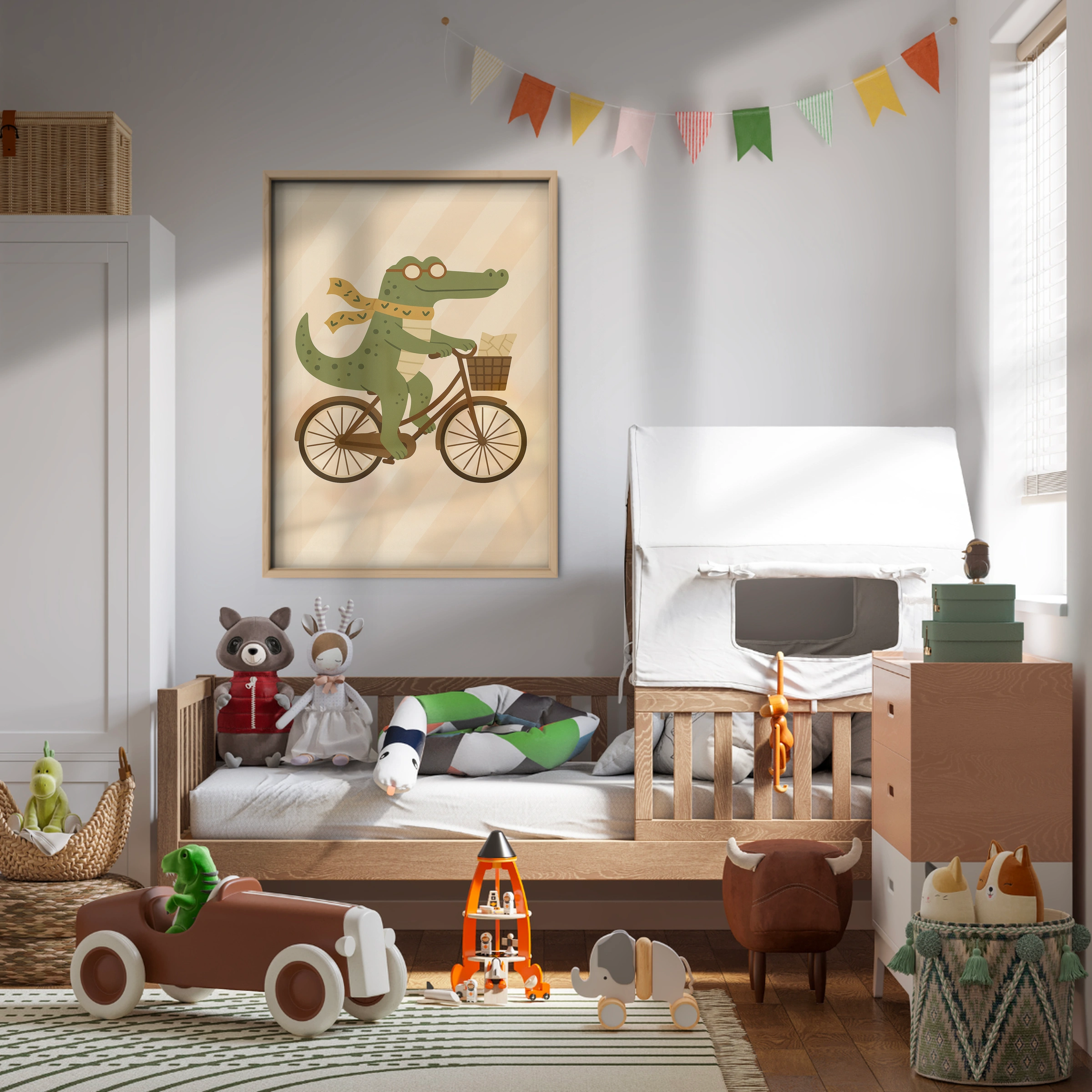 Crocodile on a Bicycle Nursery Print