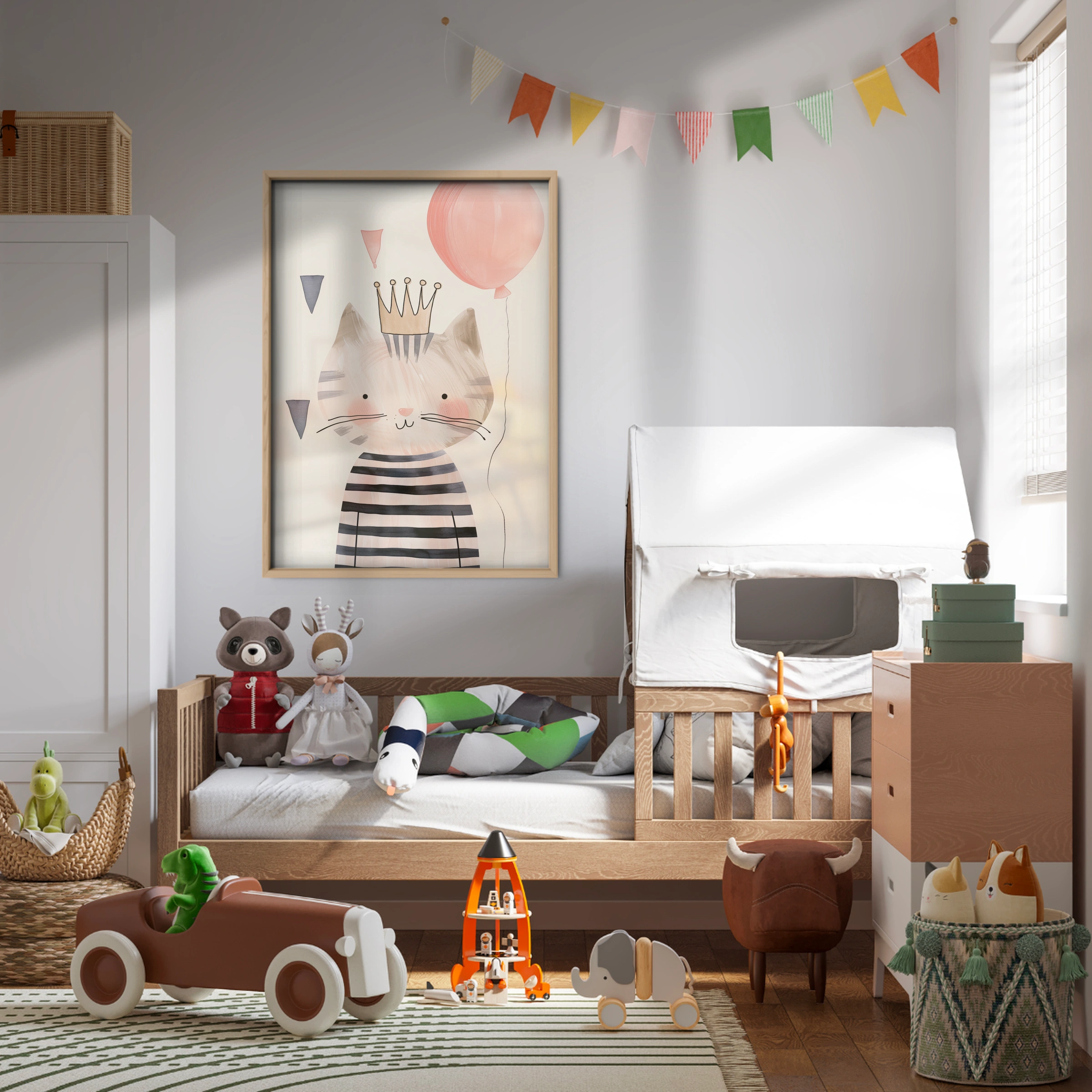 Crown Cat with a Balloon Nursery Print