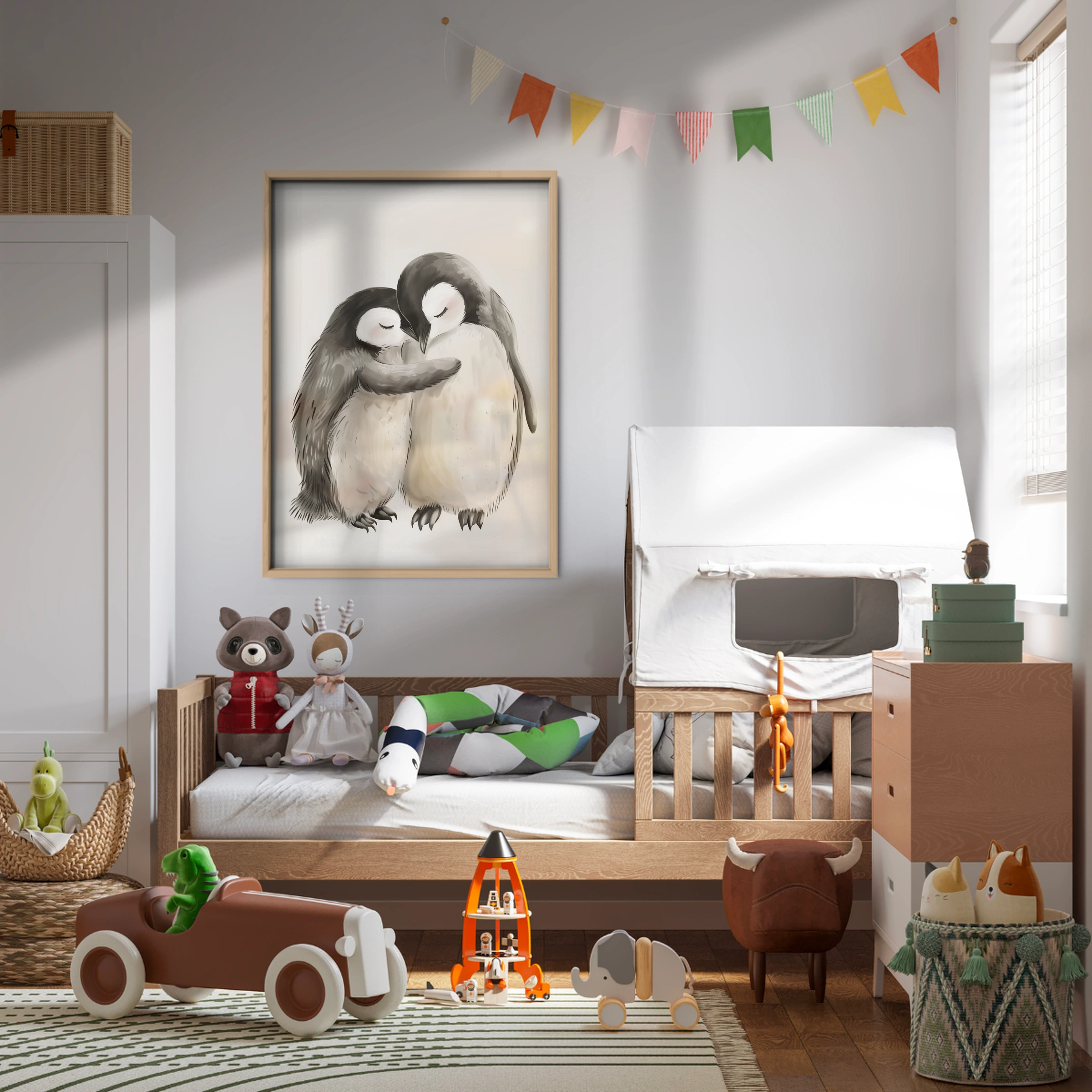 Cuddling Penguins Nursery Print