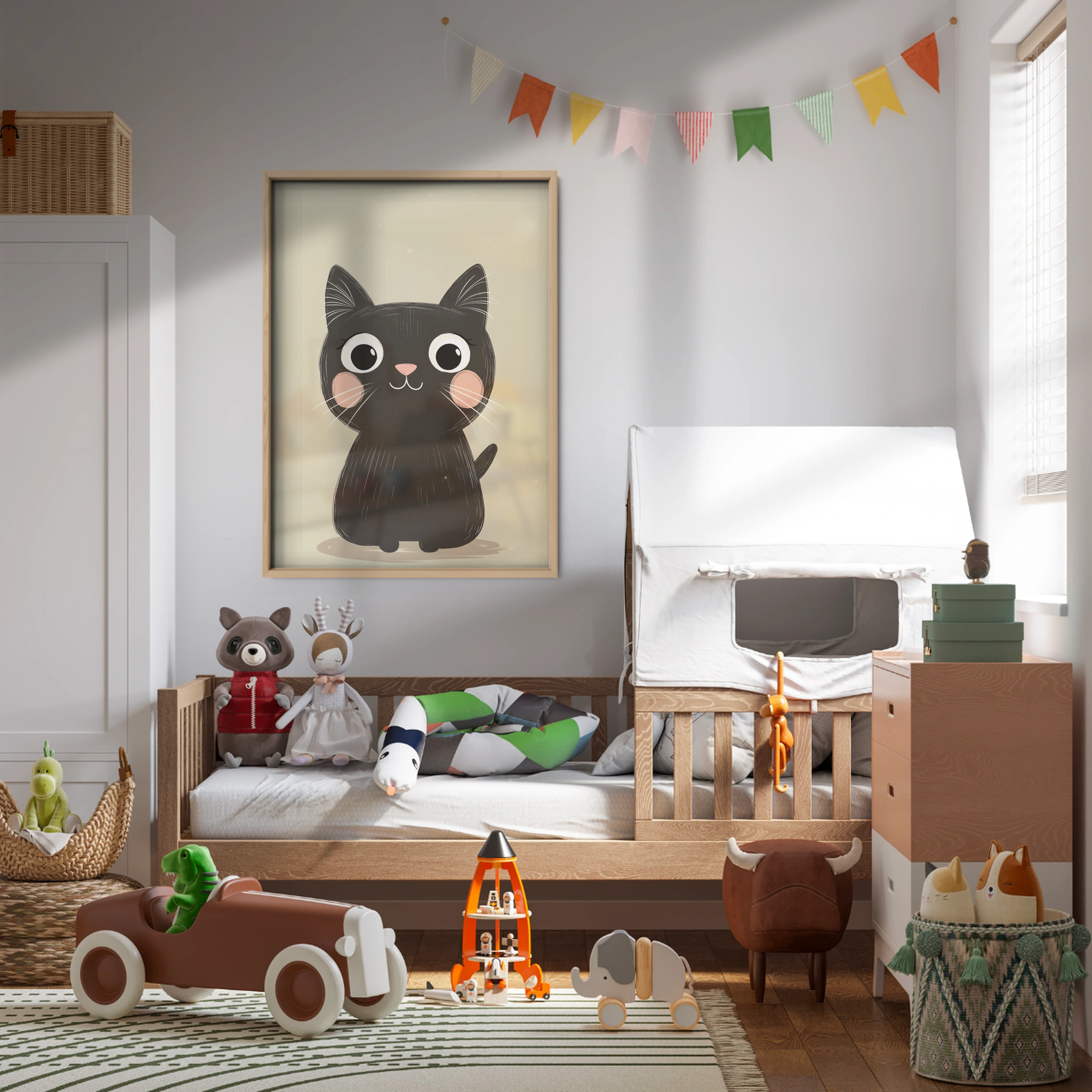 Curious Black Cat Nursery Print