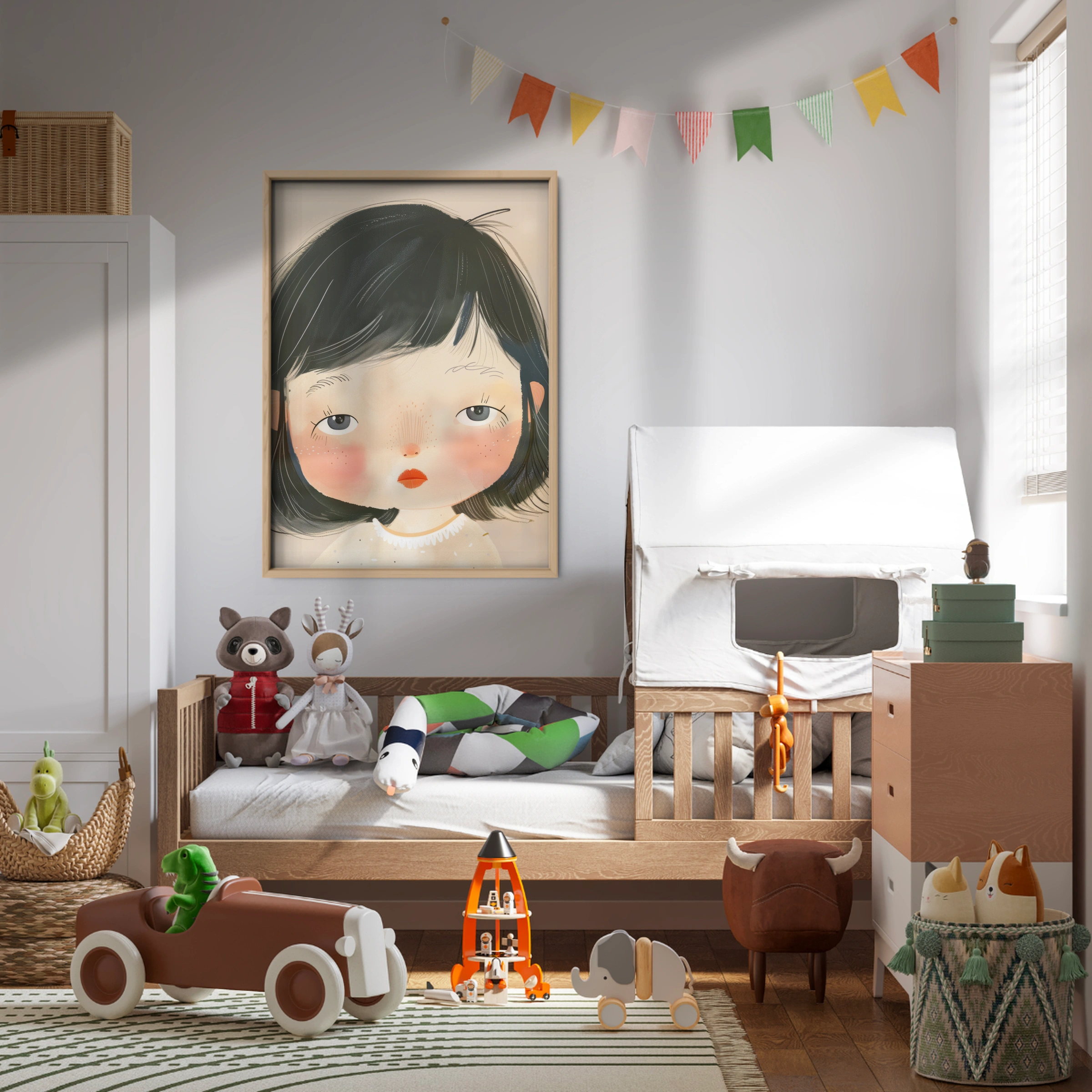 Dark Hair Girl Portrait Nursery Print - kids room wall art print