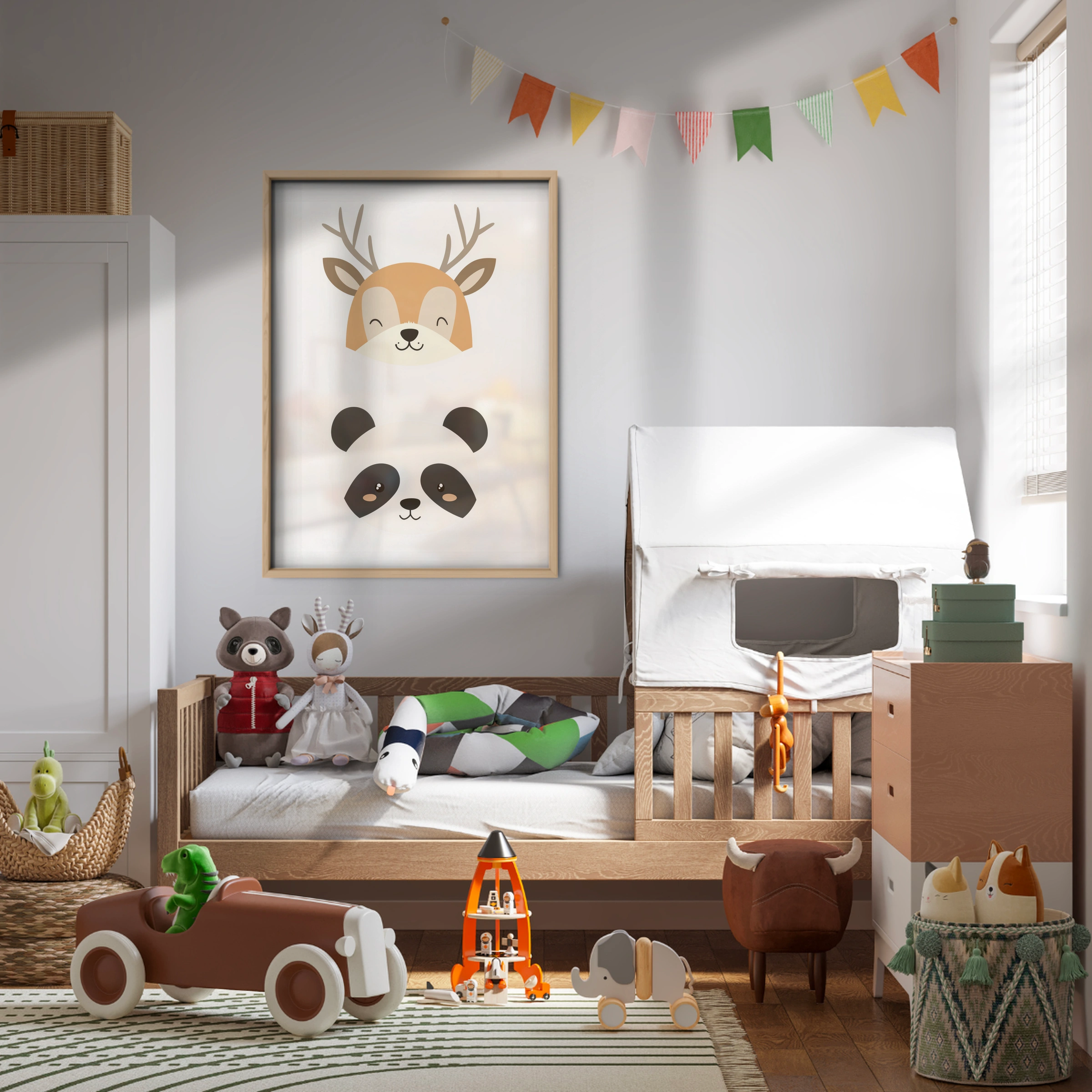 Deer and Panda Nursery Print