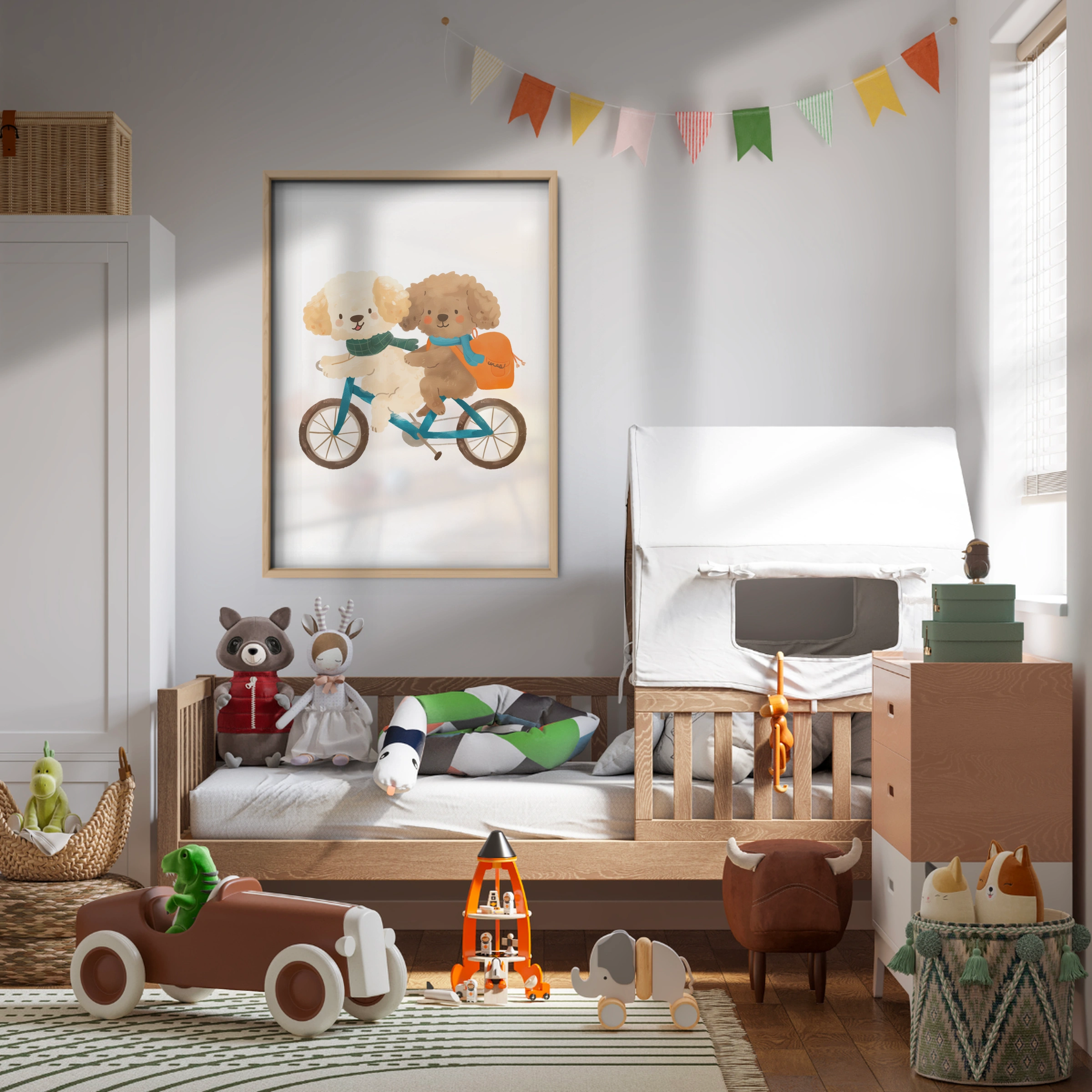 Dogs on a Bicycle Nursery Print