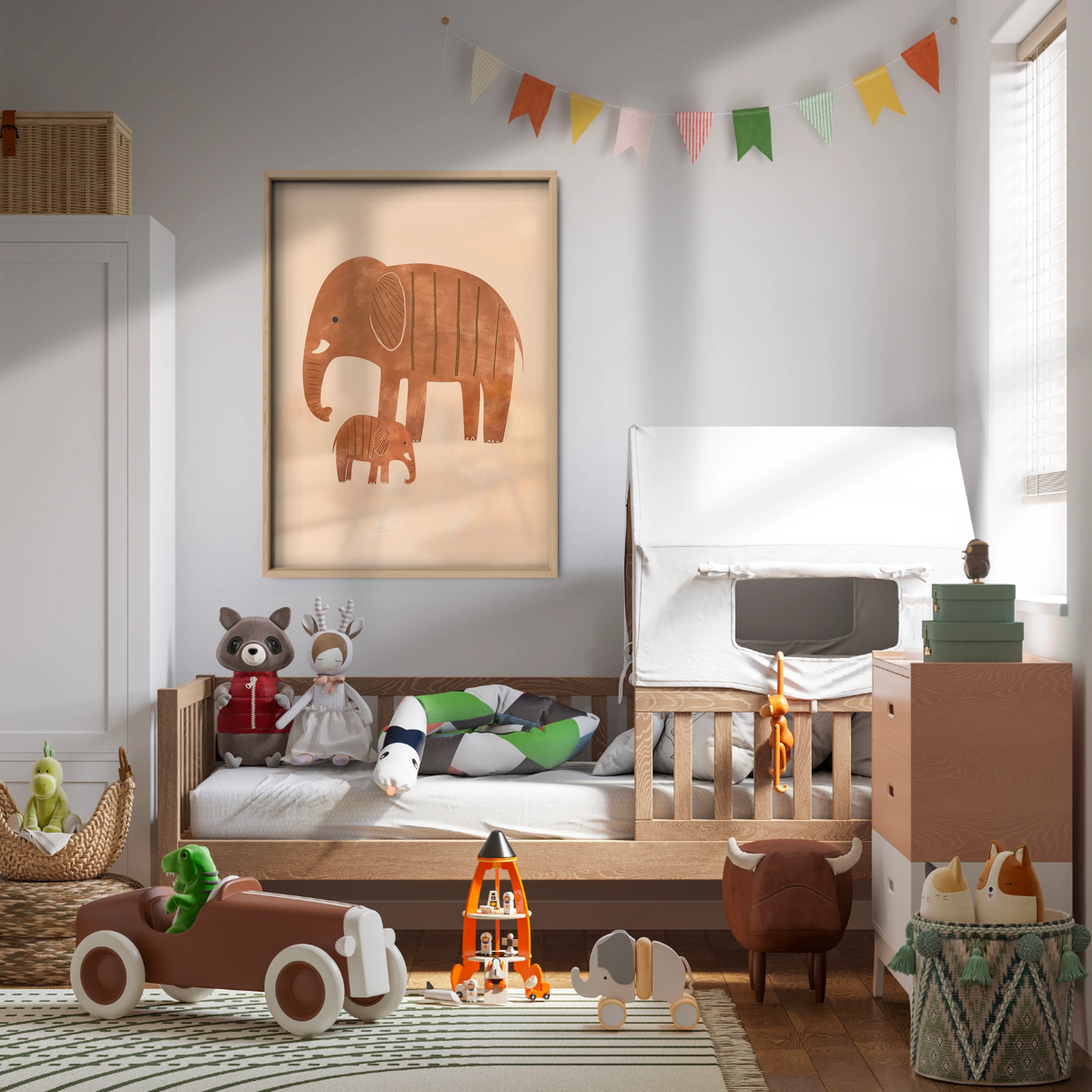 Elephant and Calf Nursery Print