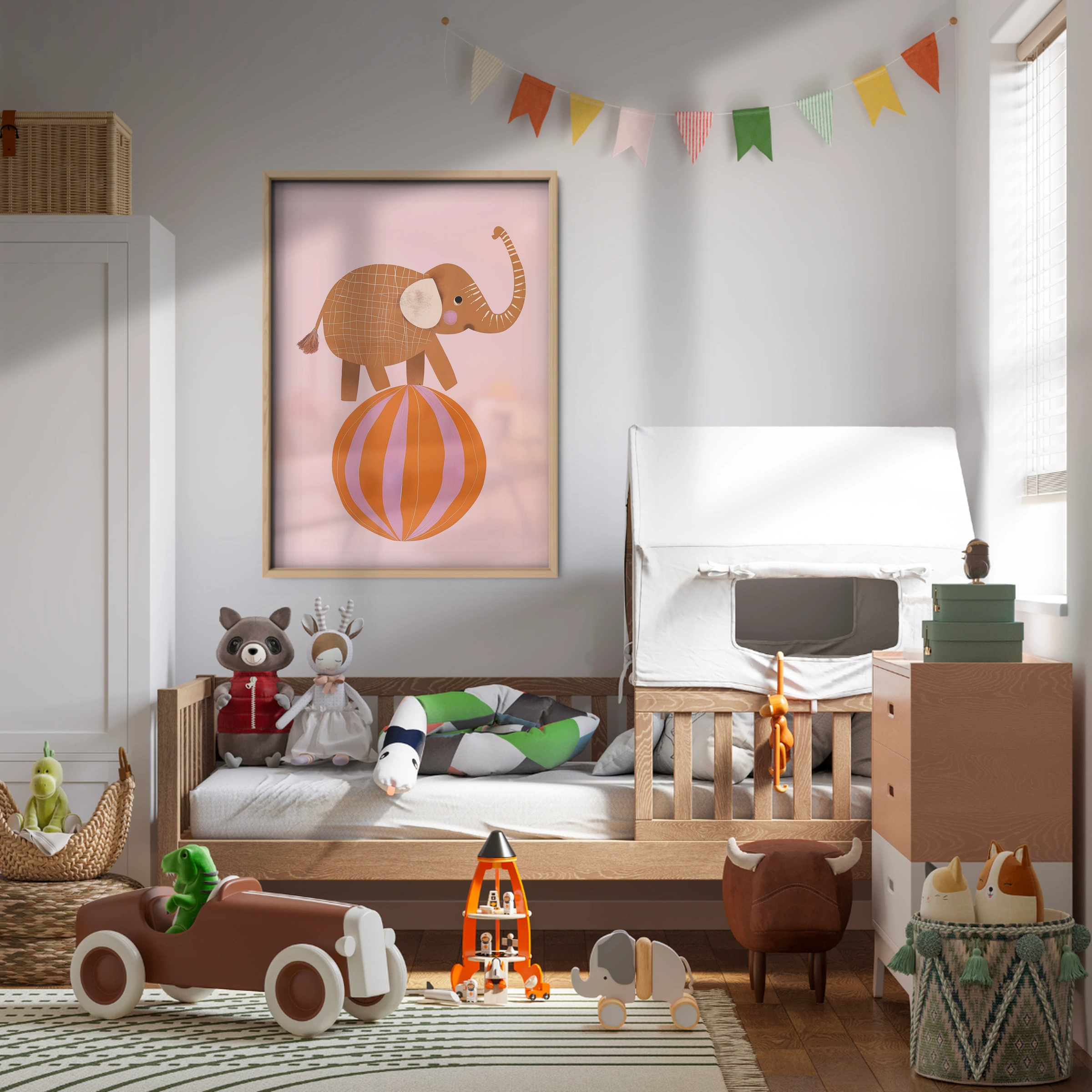Elephant on a Ball Nursery Print