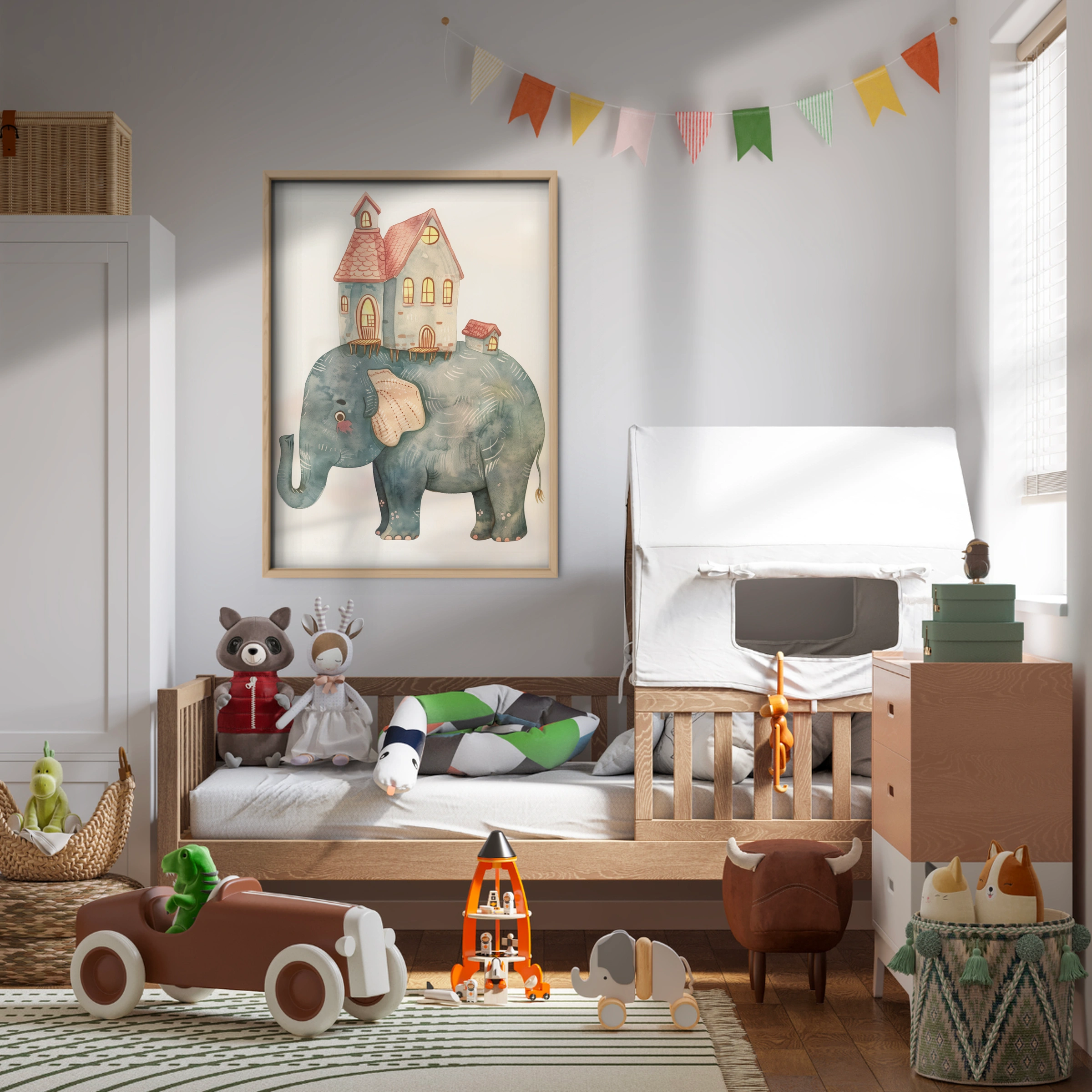 Elephant with a House Nursery Print