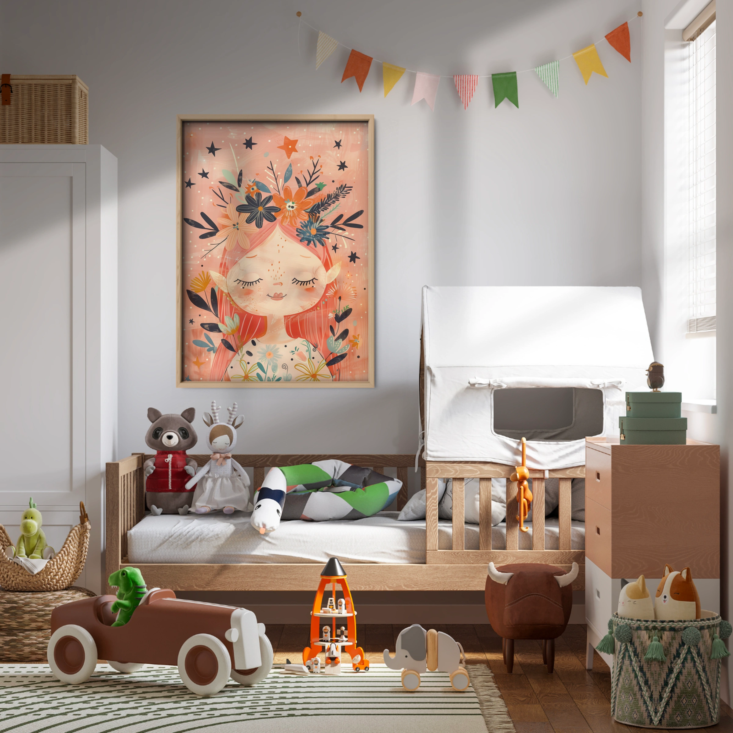 Flower Crown Girl Nursery Print