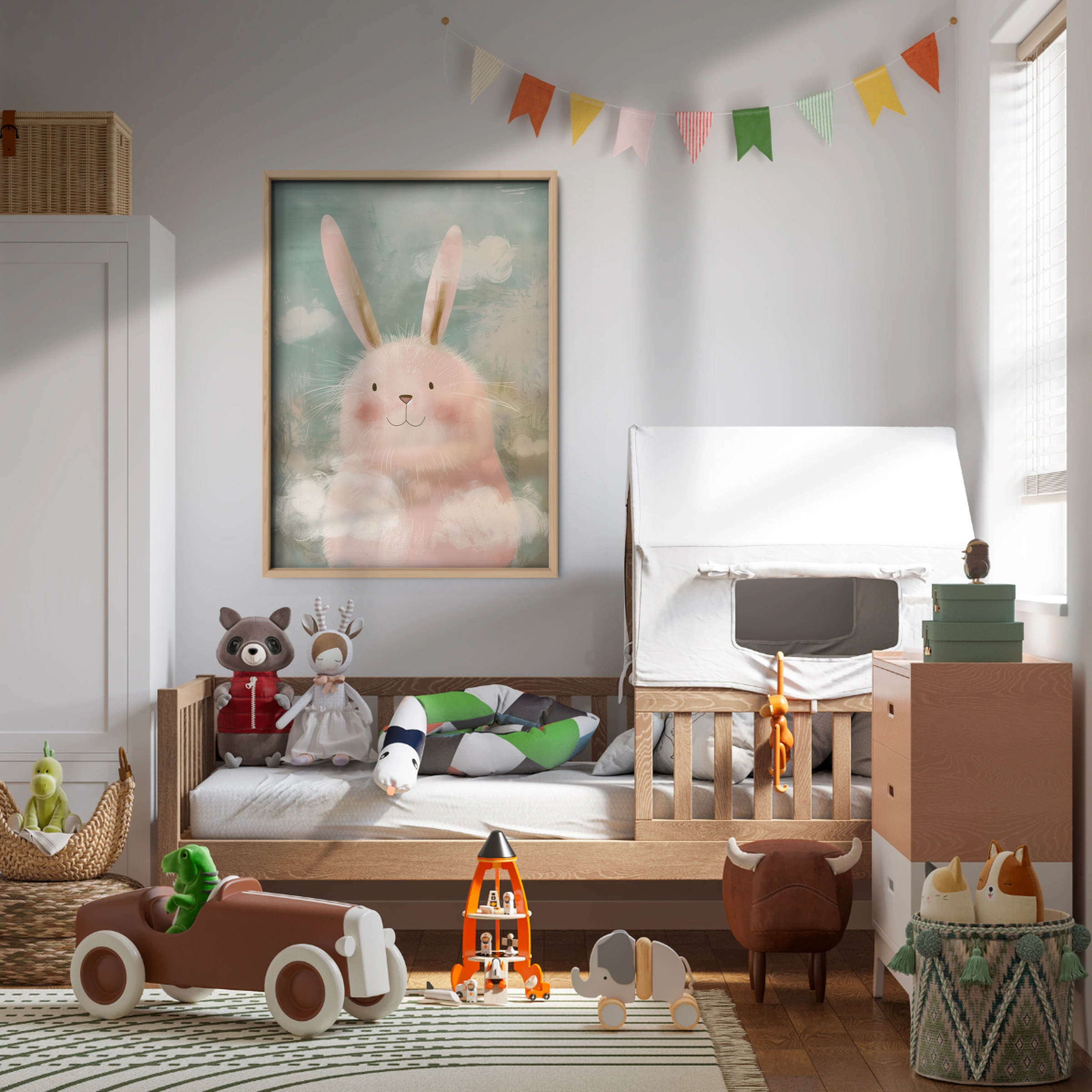 Fluffy Bunny in Clouds Nursery Print