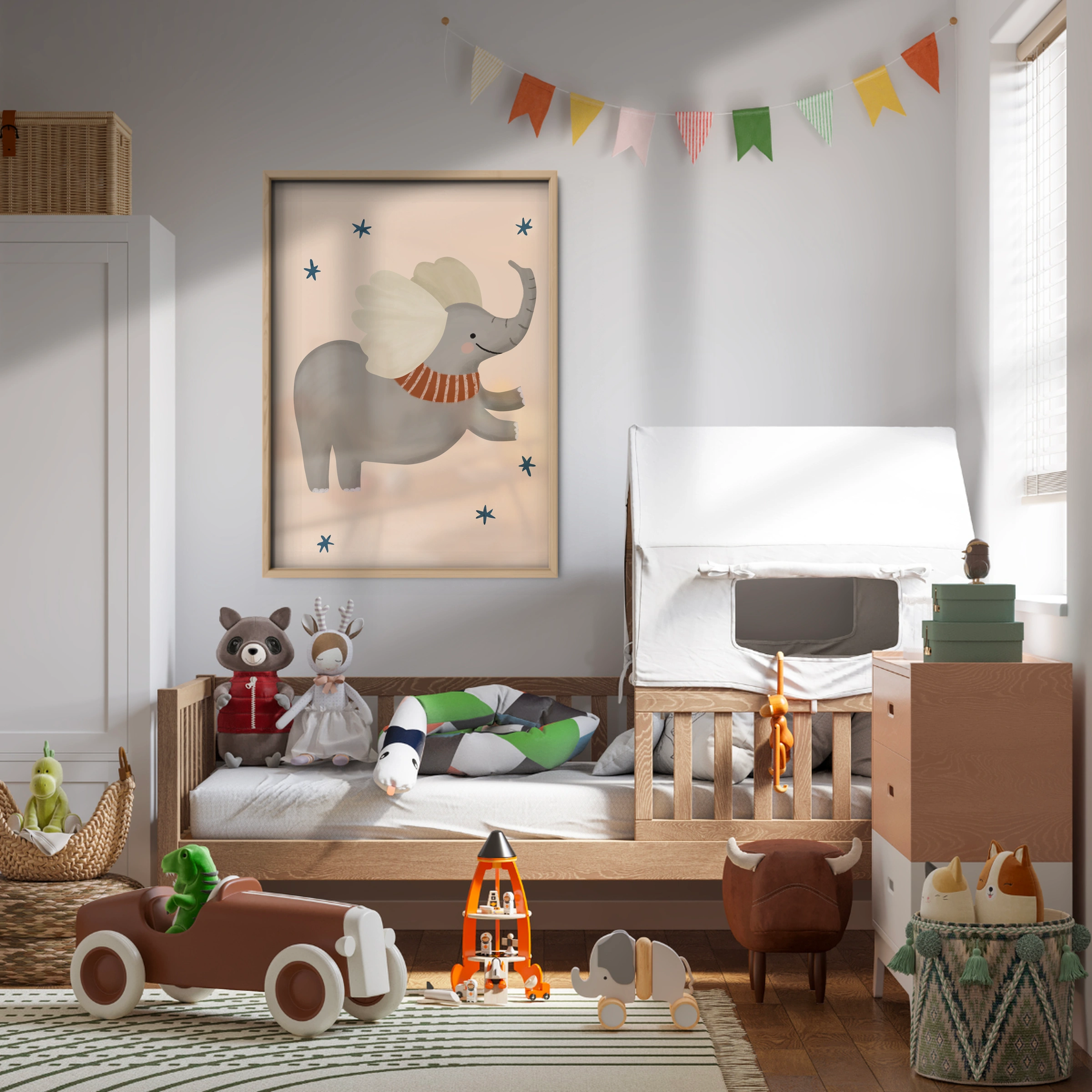 Flying Elephant Nursery Print