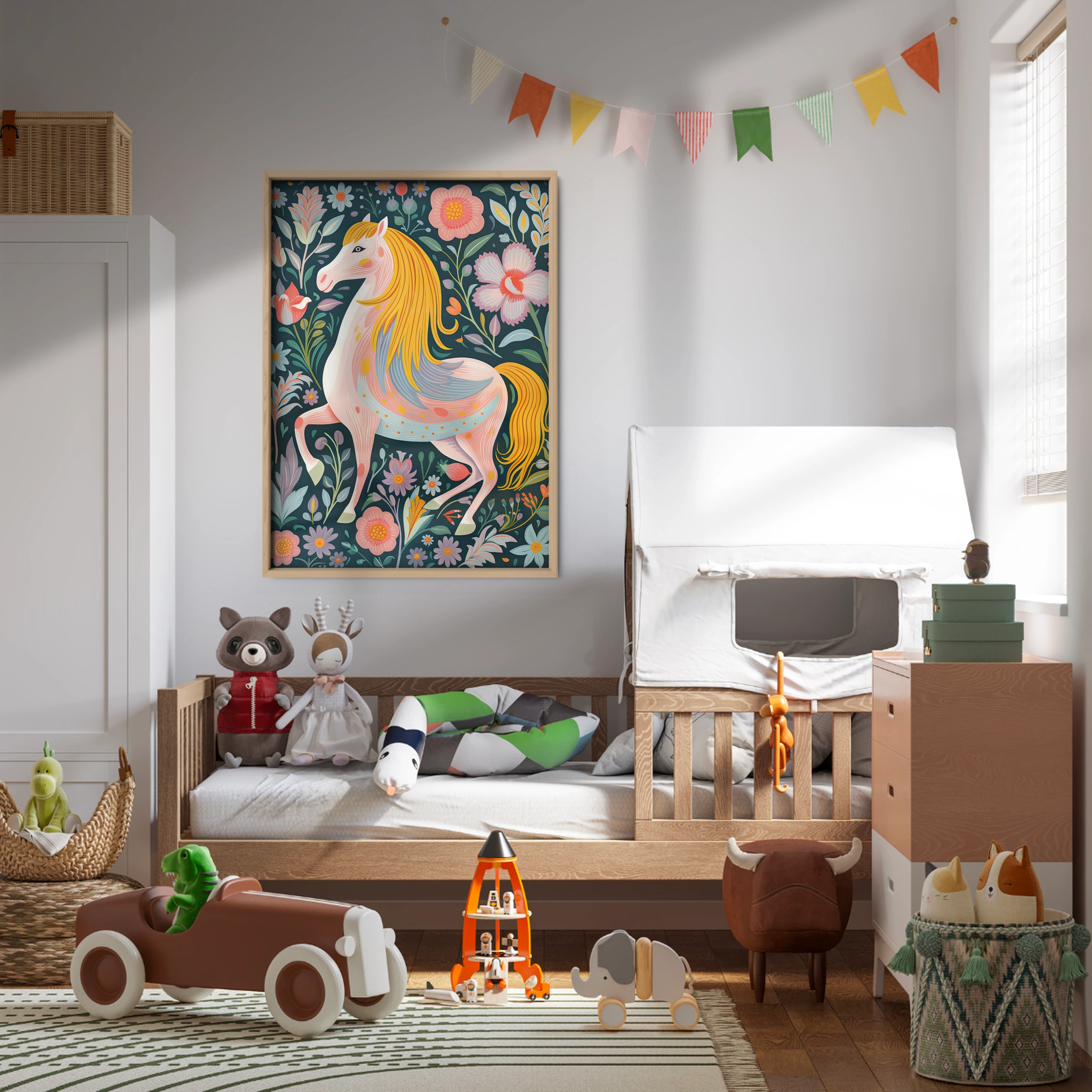 Folk Flower Horse Nursery Print