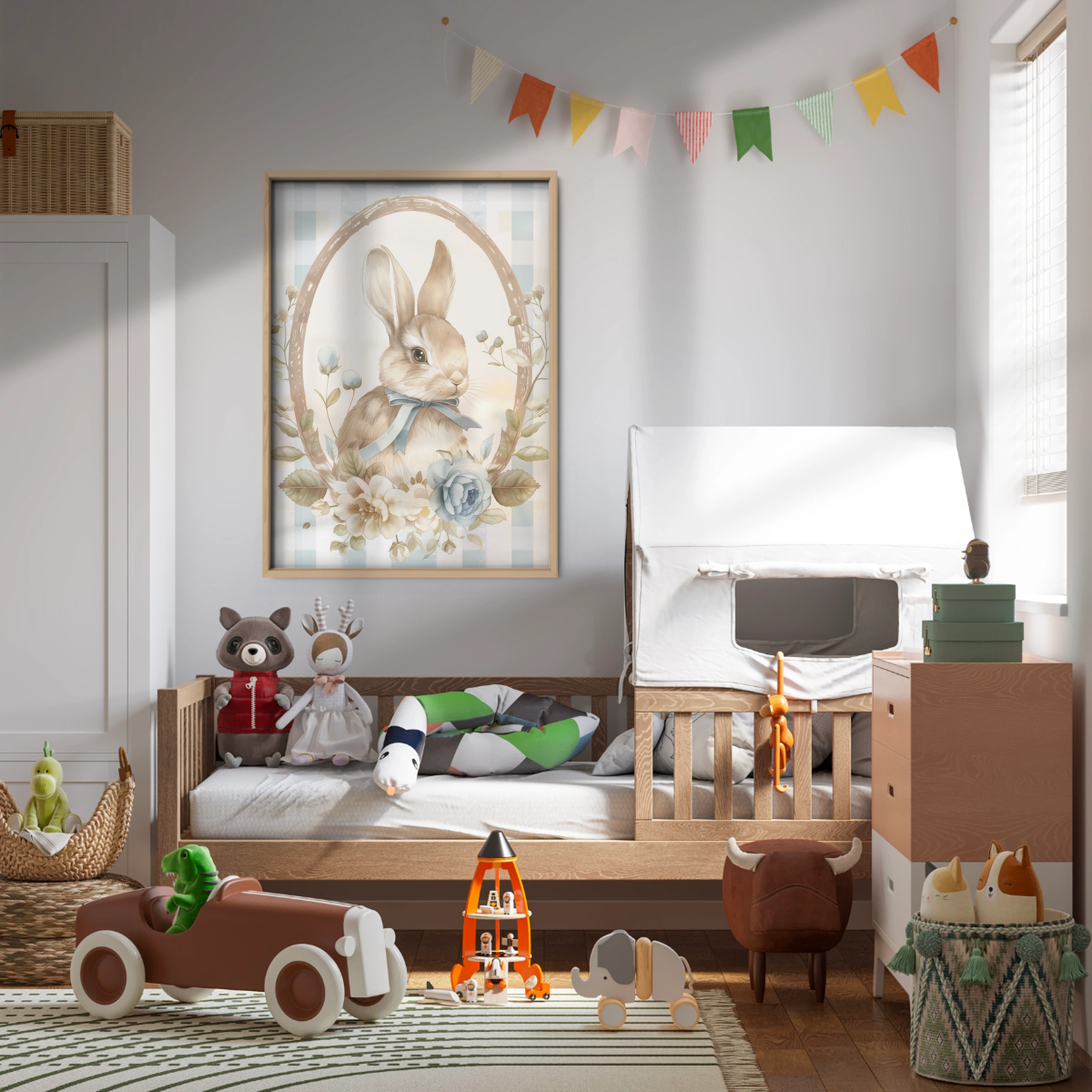 Framed Bunny Blue Nursery Print