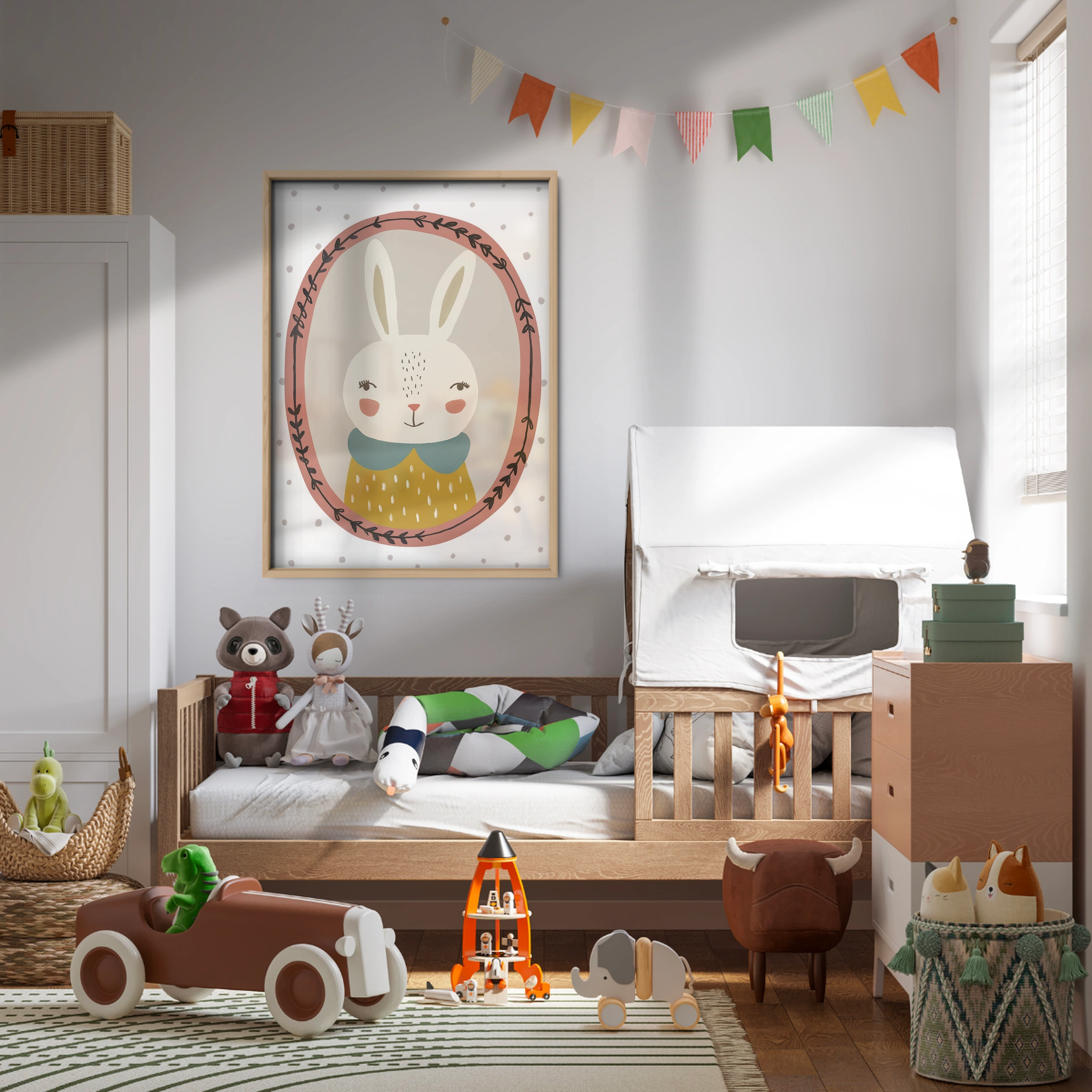 Framed Bunny Yellow Nursery Print
