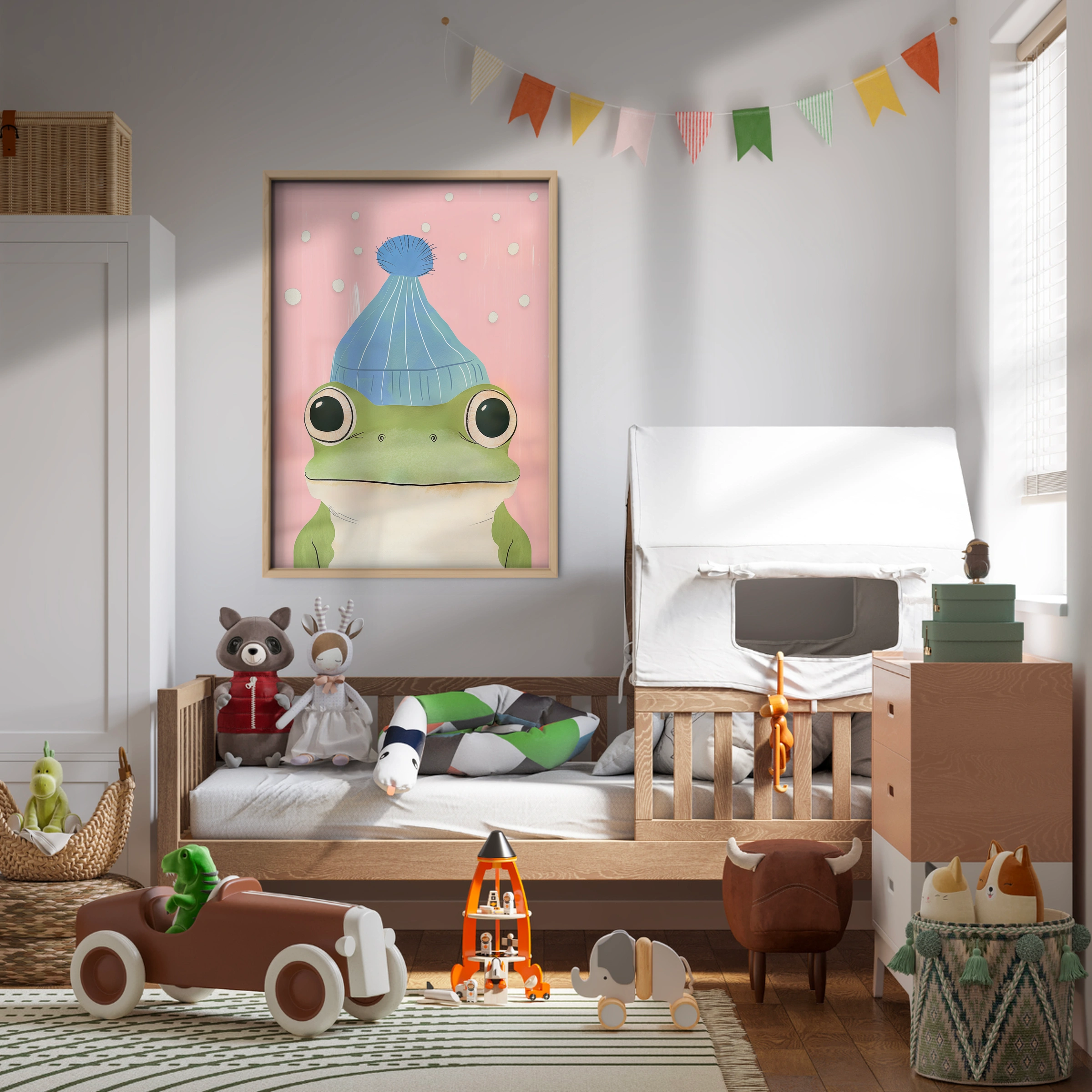 Frog in a Bobble Hat Nursery Print
