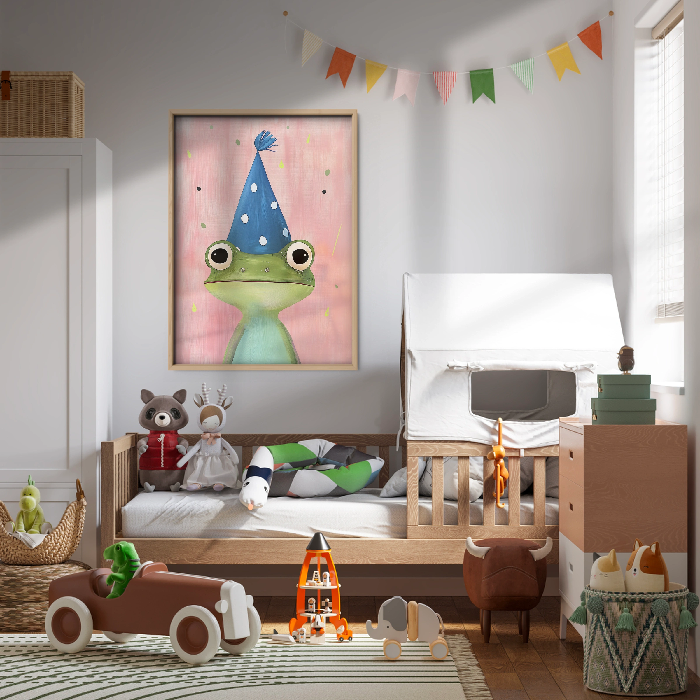 Frog in a Party Hat Nursery Print