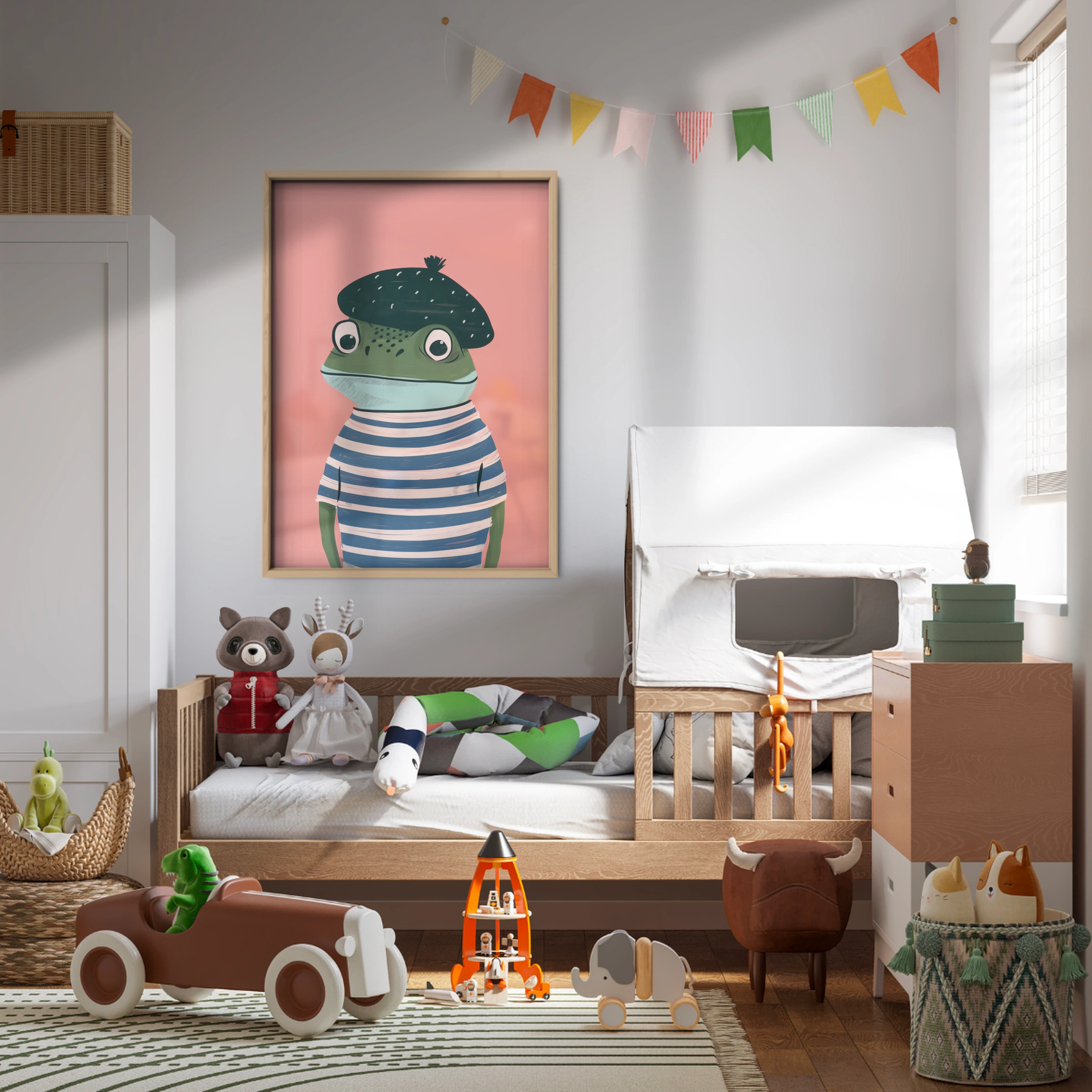 Frog in a Striped Top Nursery Print