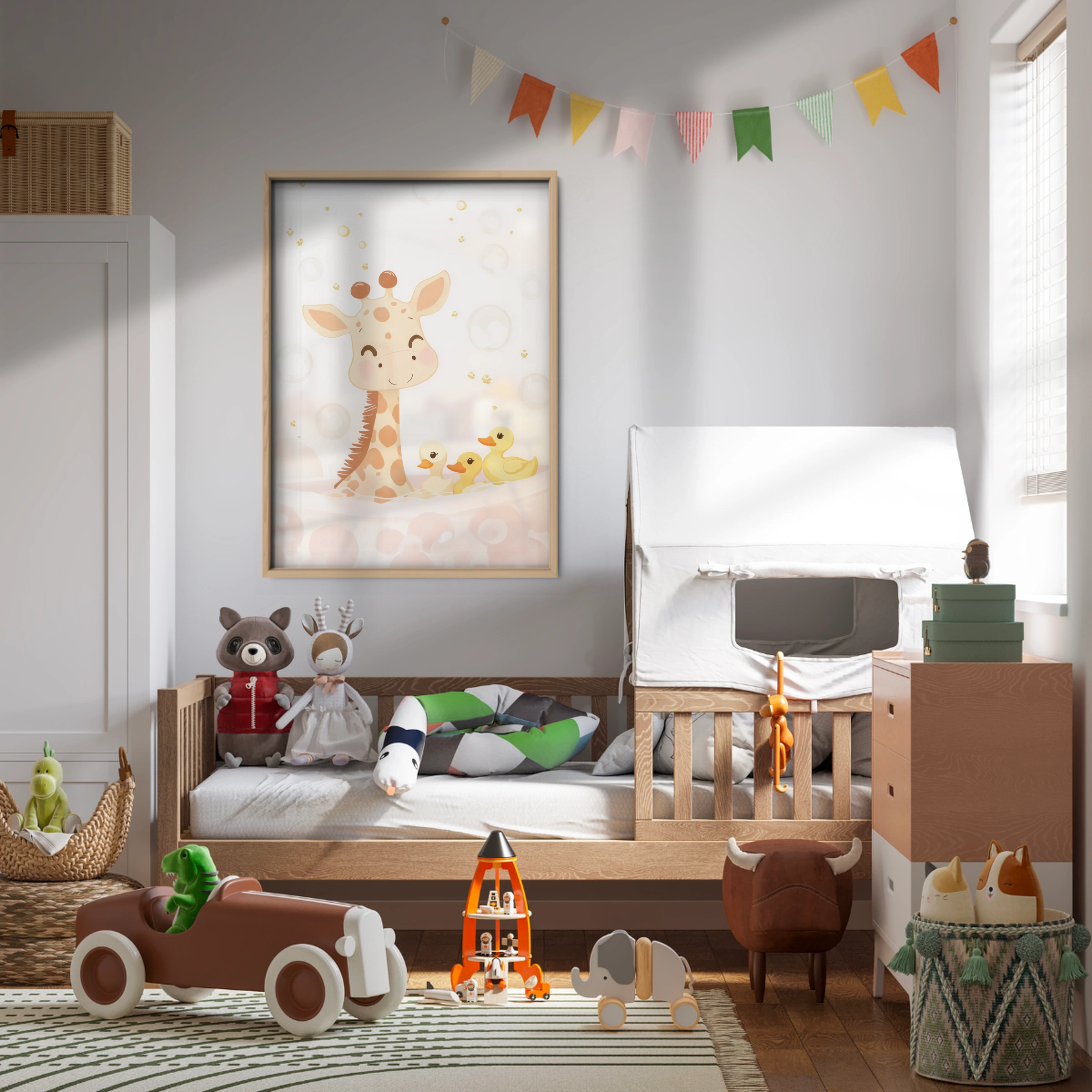 Giraffe in the Bath Two Nursery Print