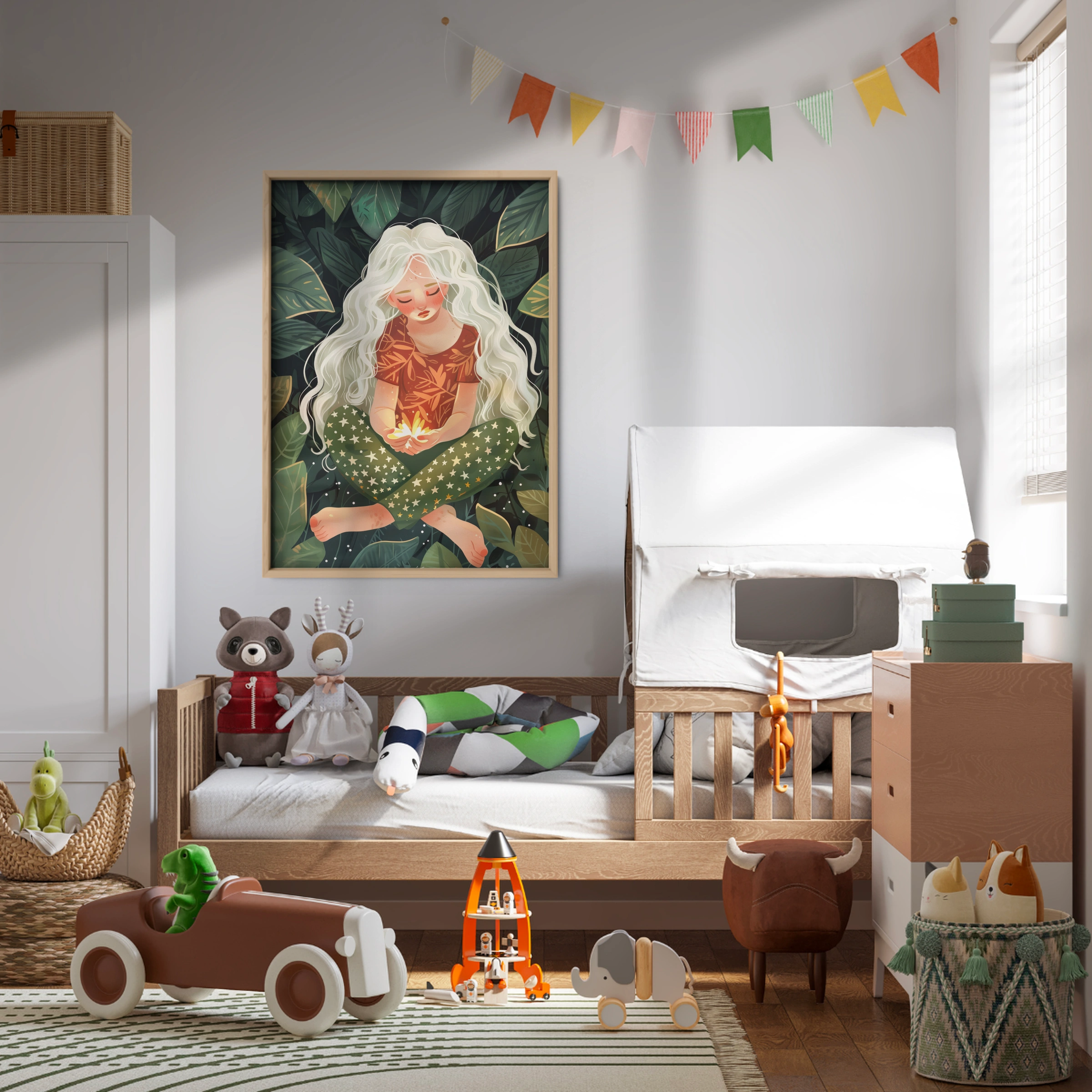 Girl and Fireflies Nursery Print
