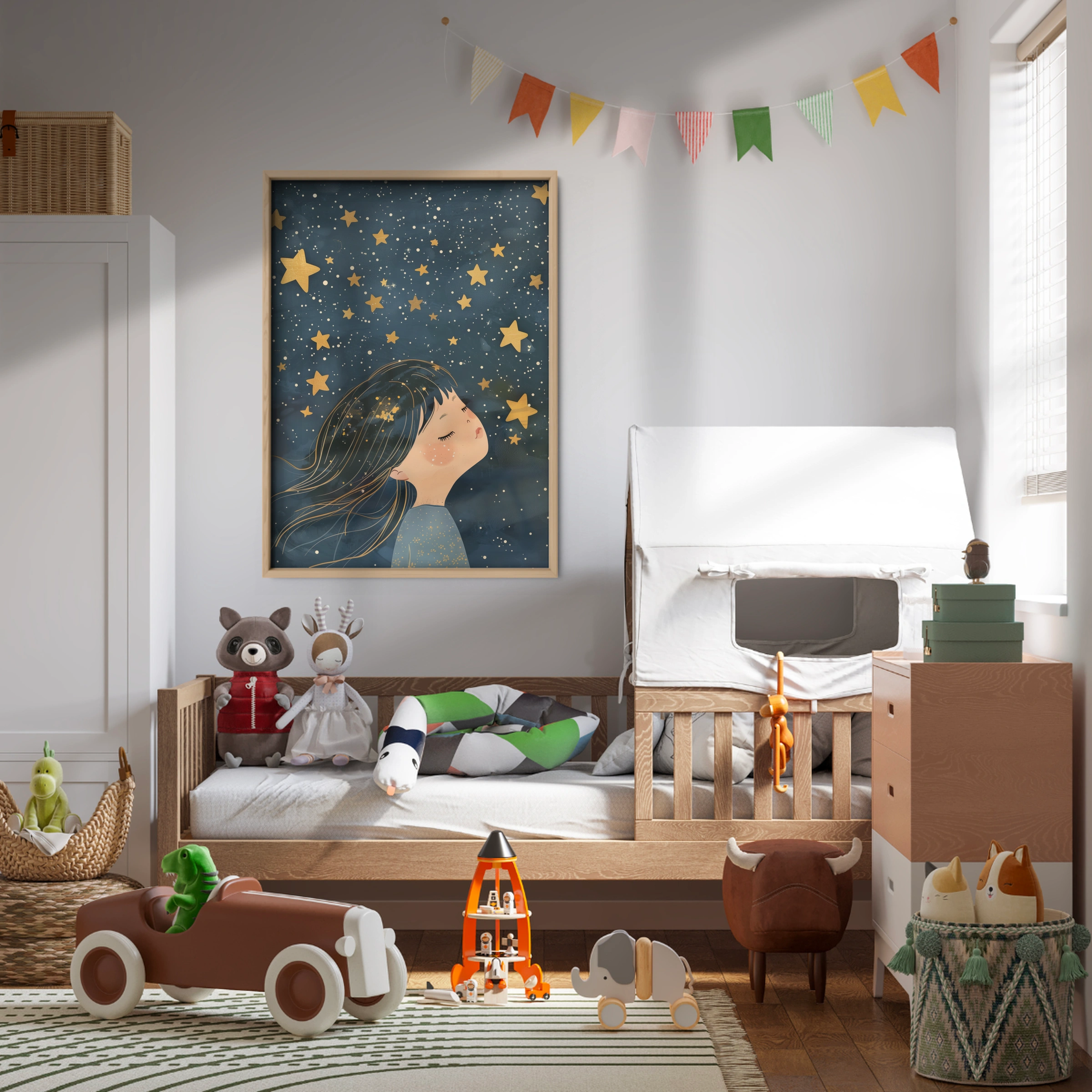 Girl and the Stars Nursery Print