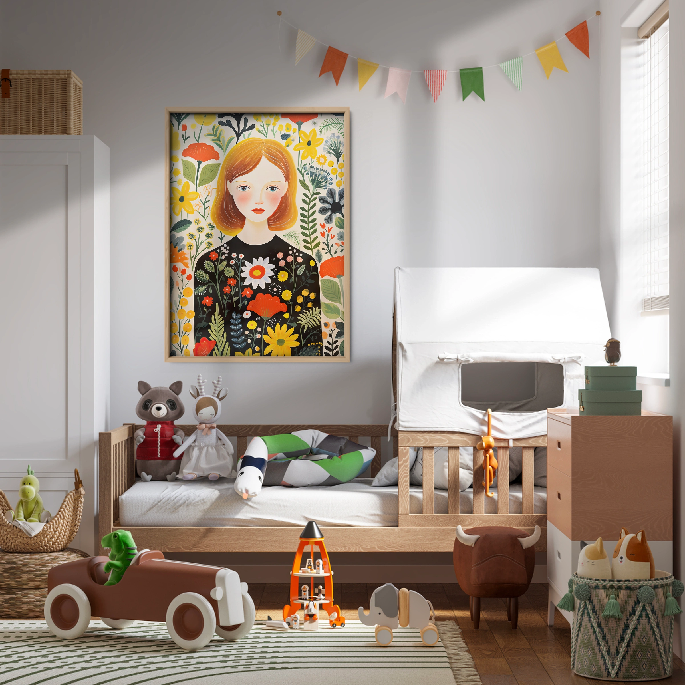 Girl in a Floral Dress Nursery Print
