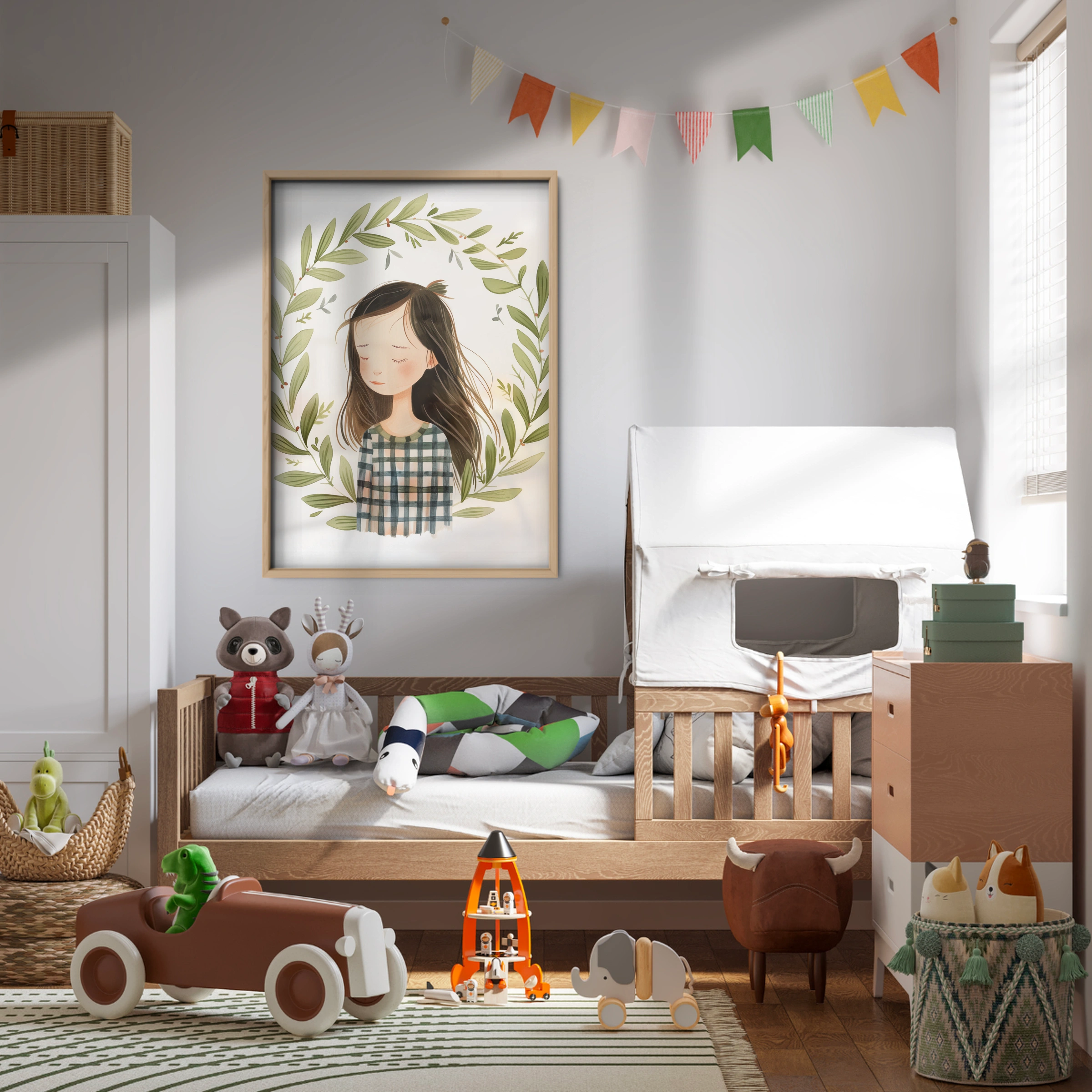 Girl in a Wreath Nursery Print