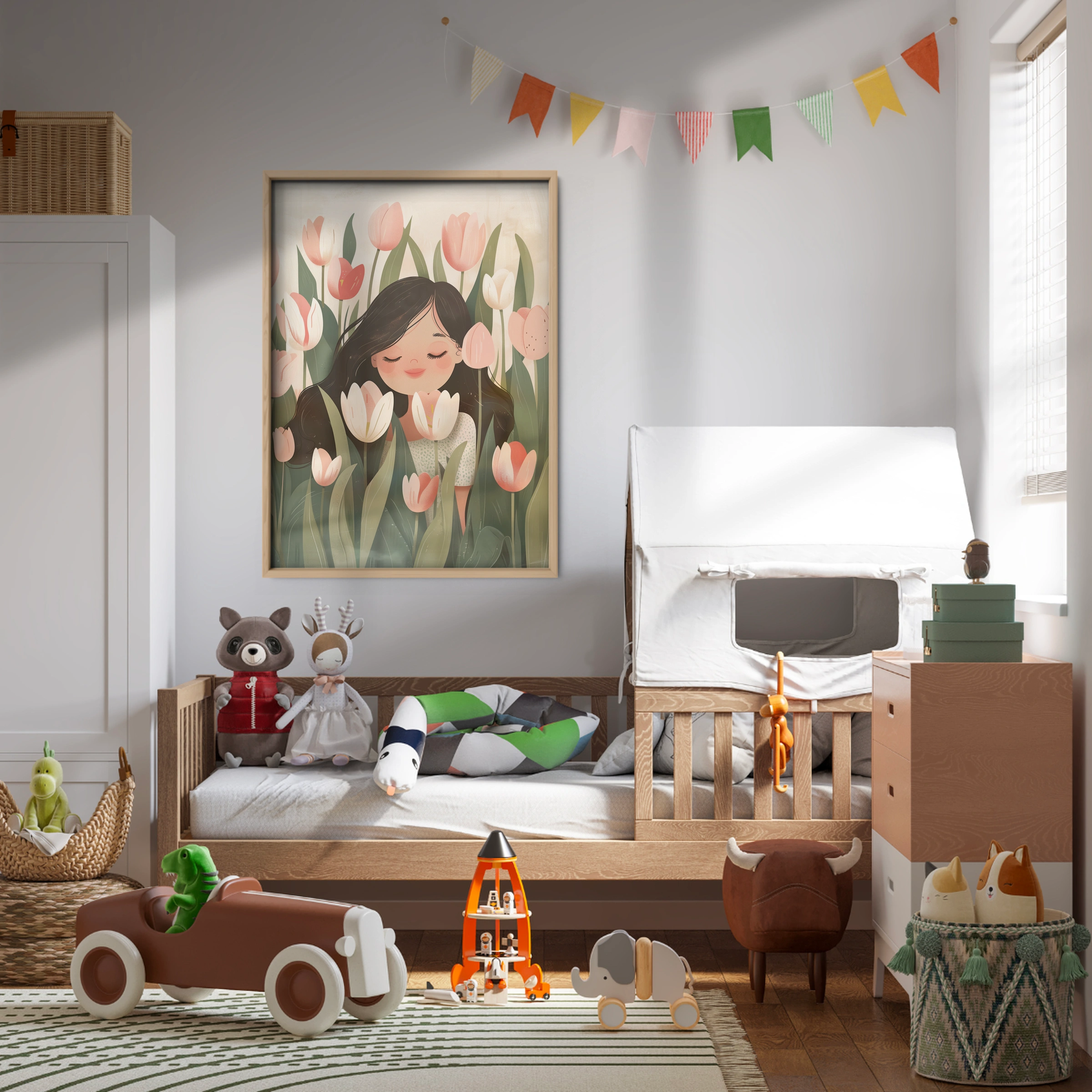 Girl in Tulips Nursery Print