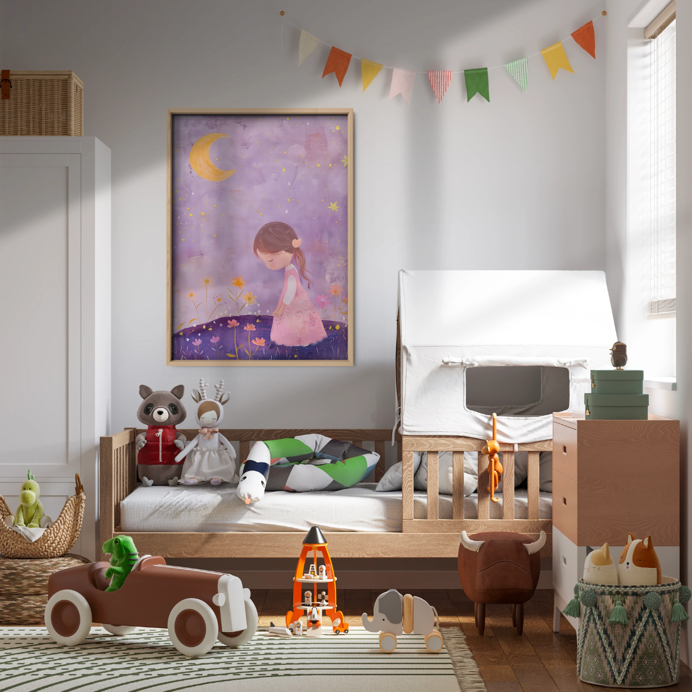 Girl Praying Under the Moon Nursery Print