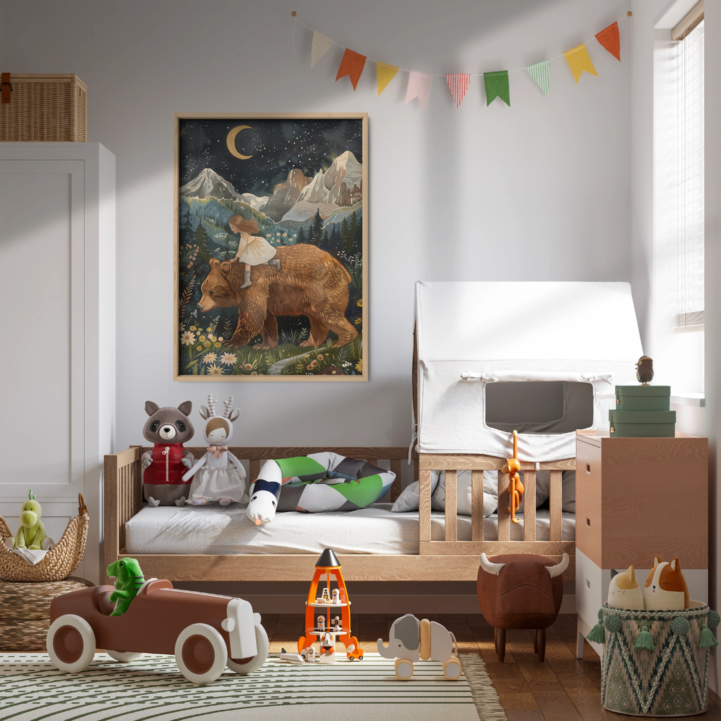 Girl Riding a Bear Nursery Print