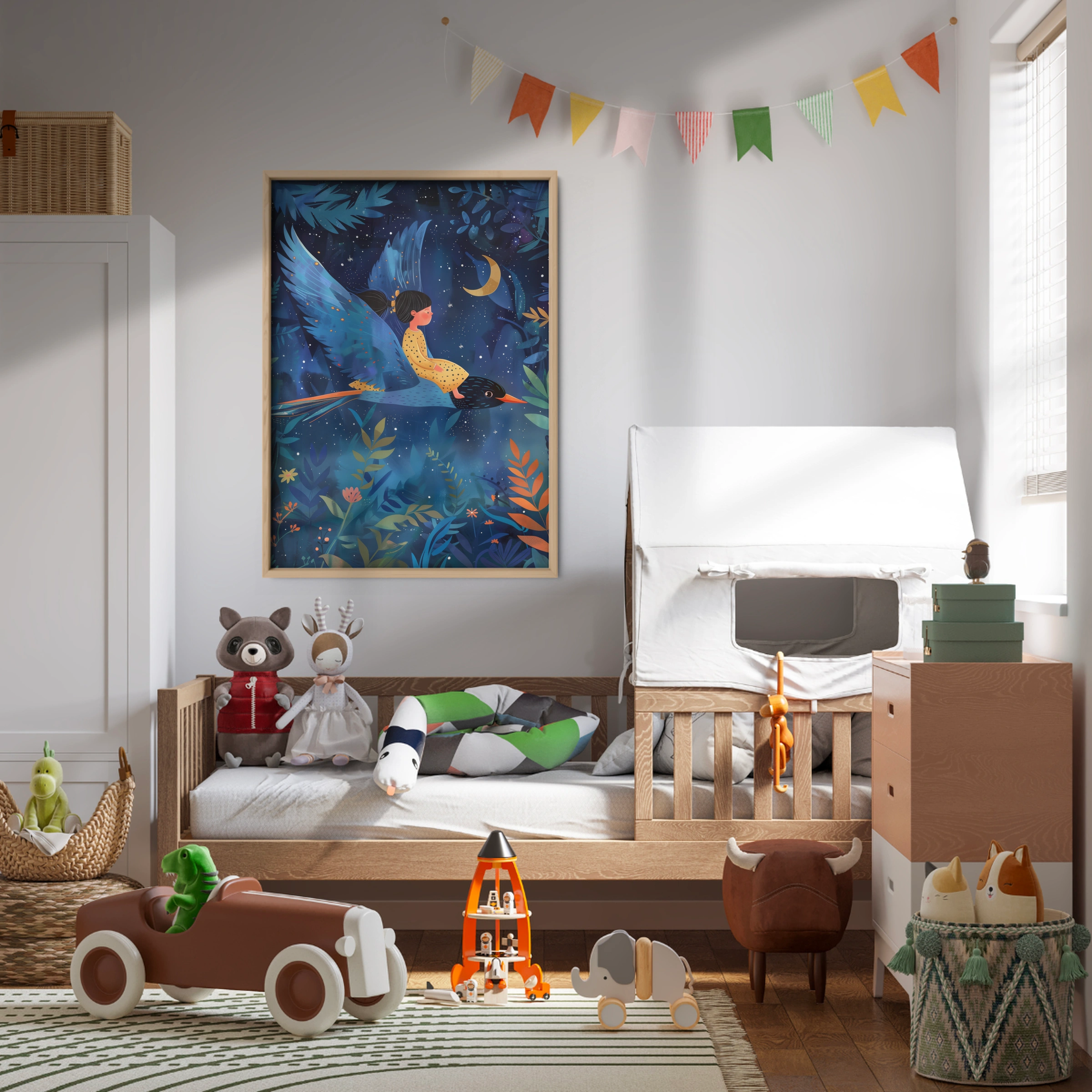 Girl Riding a Bird Nursery Print
